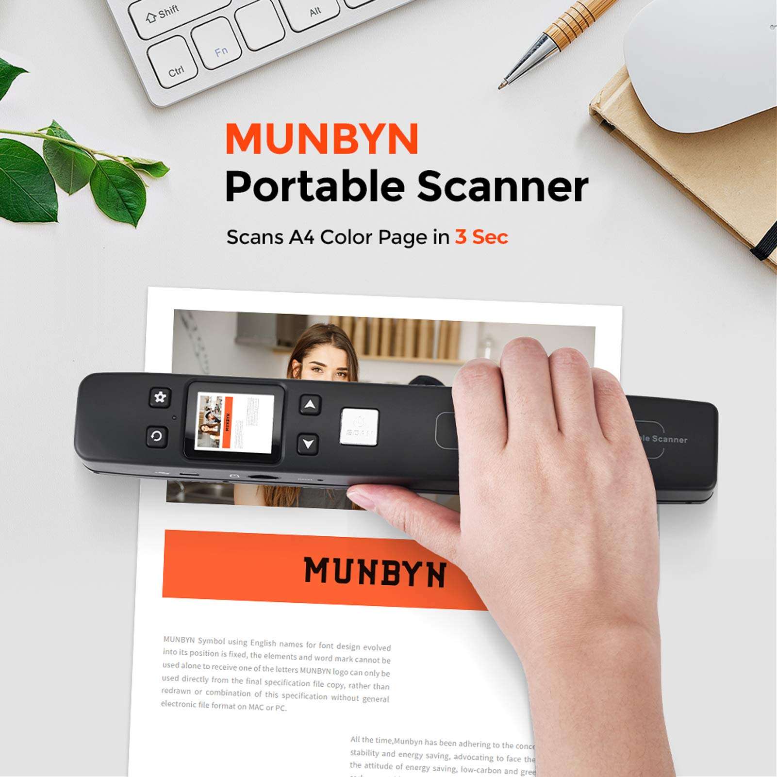 MUNBYN Portable Scanner, Photo Scanner for Documents, Pictures, Texts at 1050 DPI, Flat Scanning, Includes 16GB Card, Wand Document Reader with Wi-Fi or USB for Uploading to PC/Phone, No Driver Needed 2