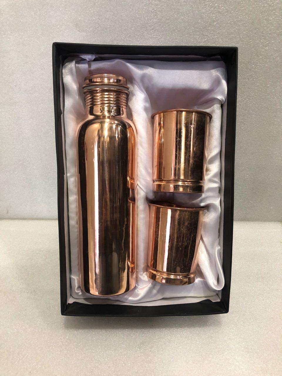Aditya Shopping Pure Copper Water Bottle & 2 Copper Tumblers with Beautiful Gift Box Set of 3 Pieces 1