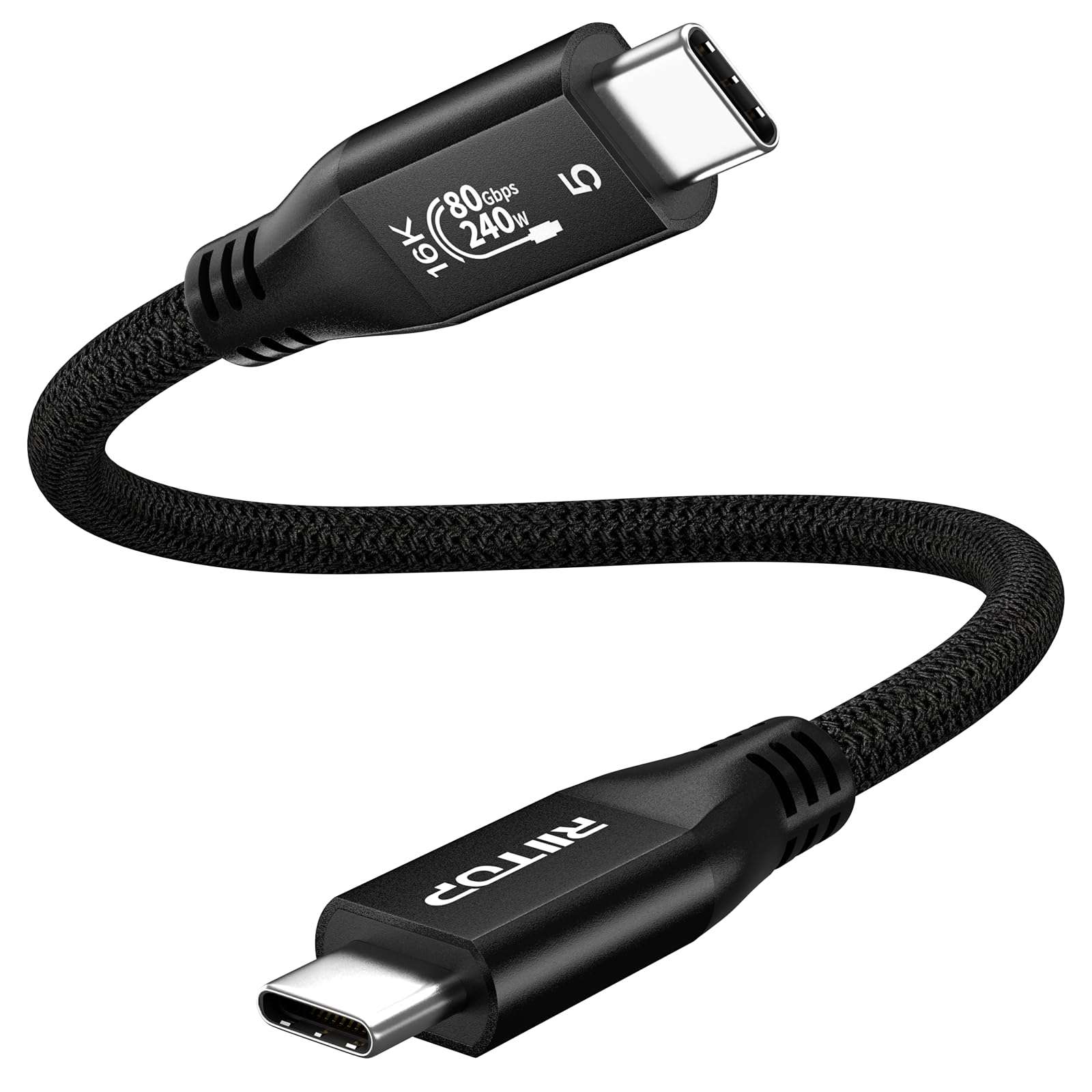 RIITOP 80Gbps USB C for Thunderbolt 5 Cable [1FT], Short USB-C to C Monitor Cord up to 8K@60Hz Video 240W PD Lightning-Fast Charging Compatible with Thunderbolt 4/3/USB4 V2 for SSD, eGPU 1