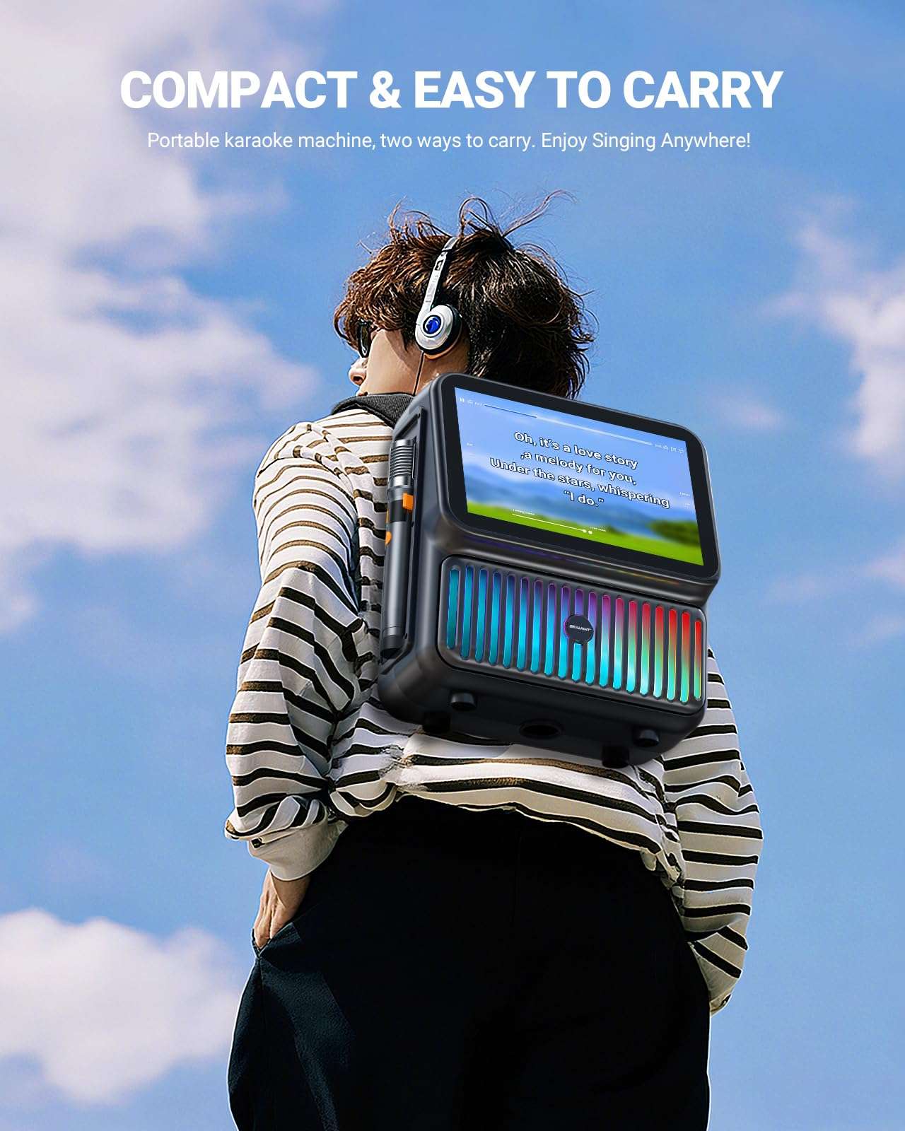 SEALIGHT Karaoke Machine for Adults, with Lyrics Display 13.3" HD Screen, 350W Portable Bluetooth Karaoke Speaker, with 2 Wireless Mics, DJ Lights, Professional Karaoke System for Christmas Party 6