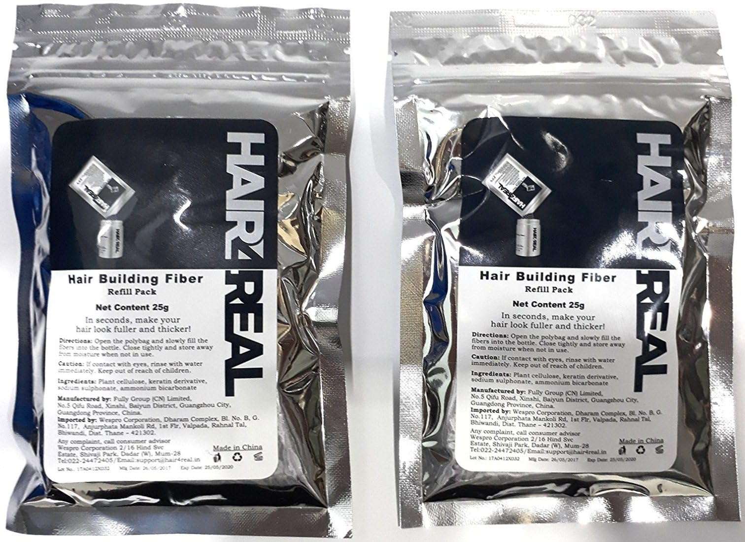 Hair4Real Hair Building Hair Fiber Refill Pack - 50 Gms (25g Black & 25g Dark Brown) 1