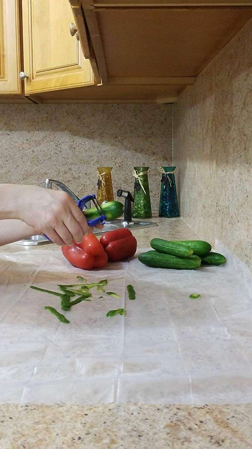 Extra Large Disposable Counter Liners Pack of 18 Plastic Kitchen Counter Covers for Easy Cleanup After Food Prep- Foldable, Versatile Kitchen Countertop Protectors- Top Time Savers 3