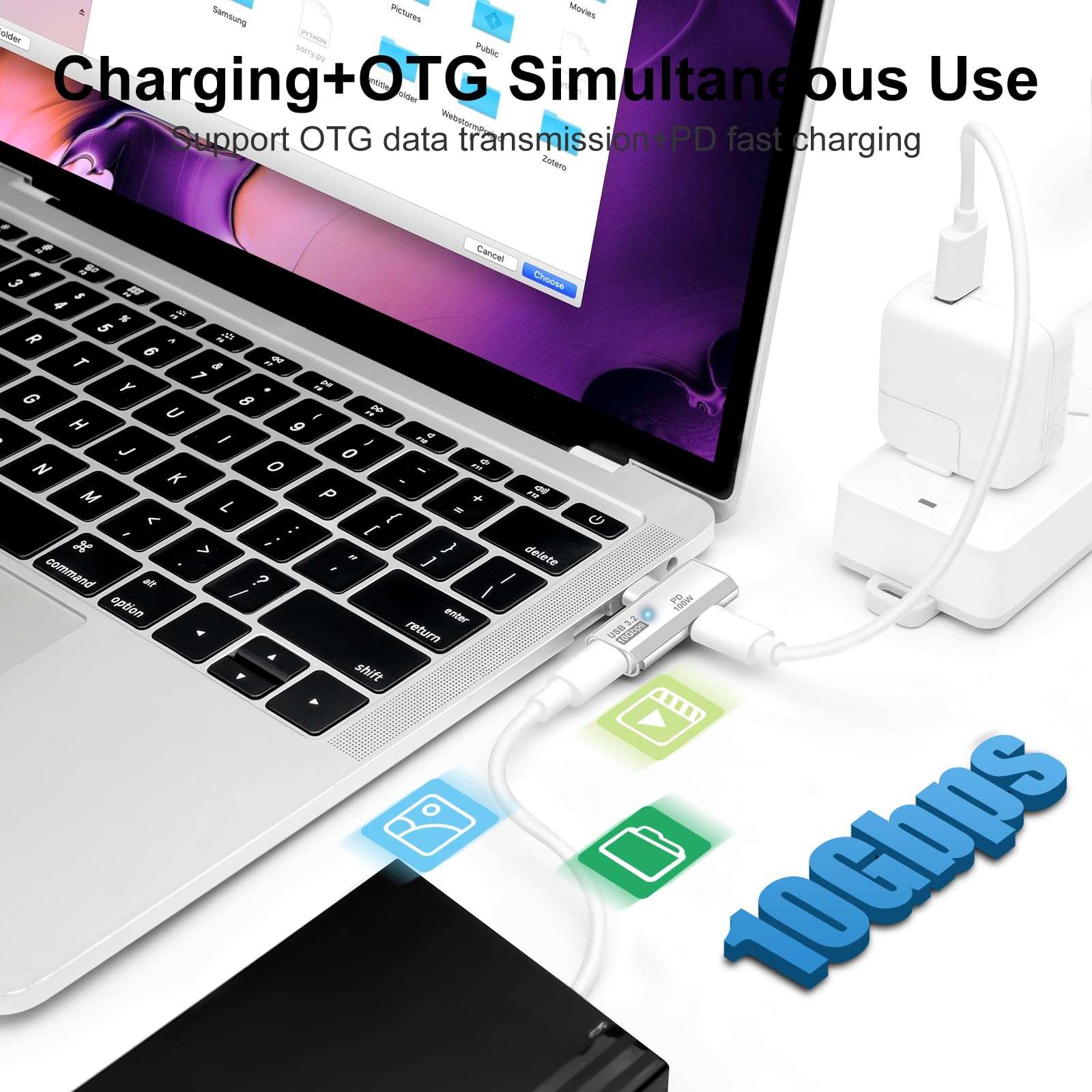 Seminer USB-C OTG Adapter - Type-C 100W PD Charging, Dual USB-C Splitter for iPhone 15 Pro Max, Google TV Chromecast 2020, MacBook, Samsung Galaxy S22/S23 (White) 4