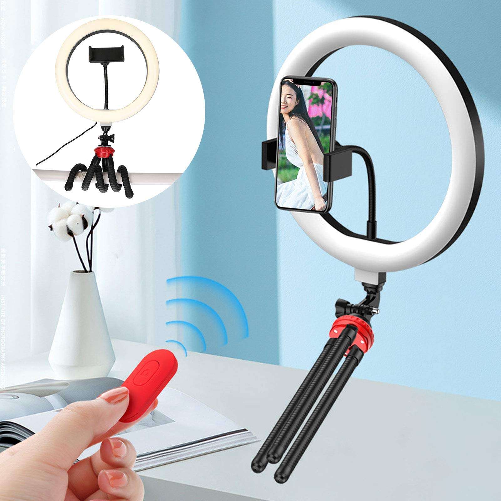 LED Fill Light Conference Lighting Kit 10 Inch Octopus Fill Light Set for Streaming, Makeup, Selfie Photography 4