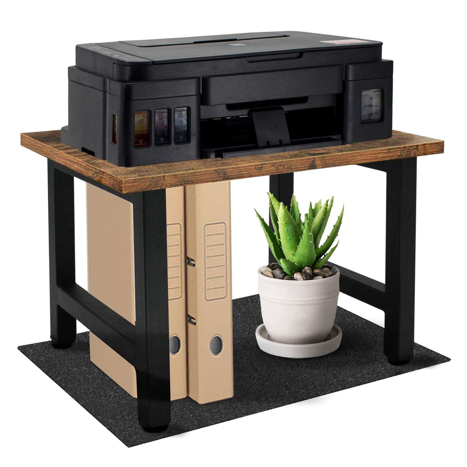 Vintage Desktop Printer Stand with Felt Mat, Single-Layer Desk Shelf Desk Organizer and Bookshelf, Home and Office Organization and Storage for Printers, Fax Machine, Scanner, Office Supplies 1