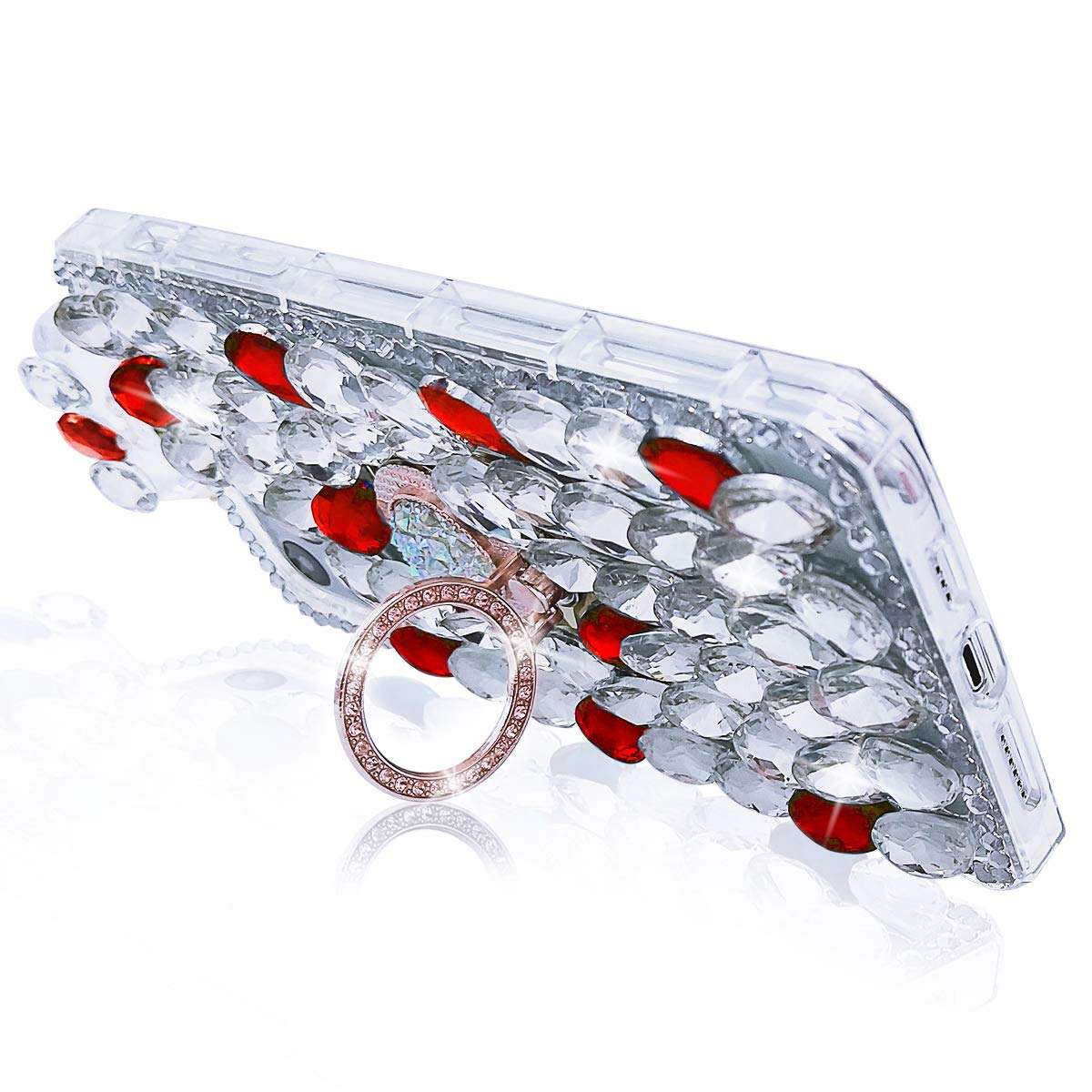Losin Perfume Bottle Case Compatible with iPhone 12 Pro Max 6.7 inch Case Luxury Bling Diamond Gemstone Perfume Bottle 3D Bling Rhinestones Ring Holder Stand Bracket Soft TPU Case Red 3