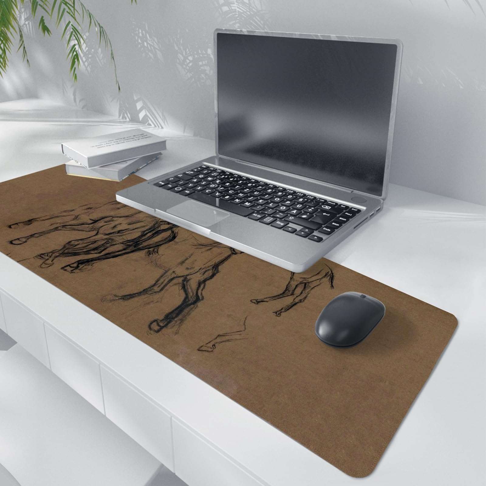 PaJiaNi Grey Neutral Sketch Art Western Horse Mouse Pad,Retro Western Horse Desk Mat for Laptop,XL Large Vintage Mid Century Grey Gaming Mouse Pad for Home Decor Office Dorm,31.5x11.8 Inch 3