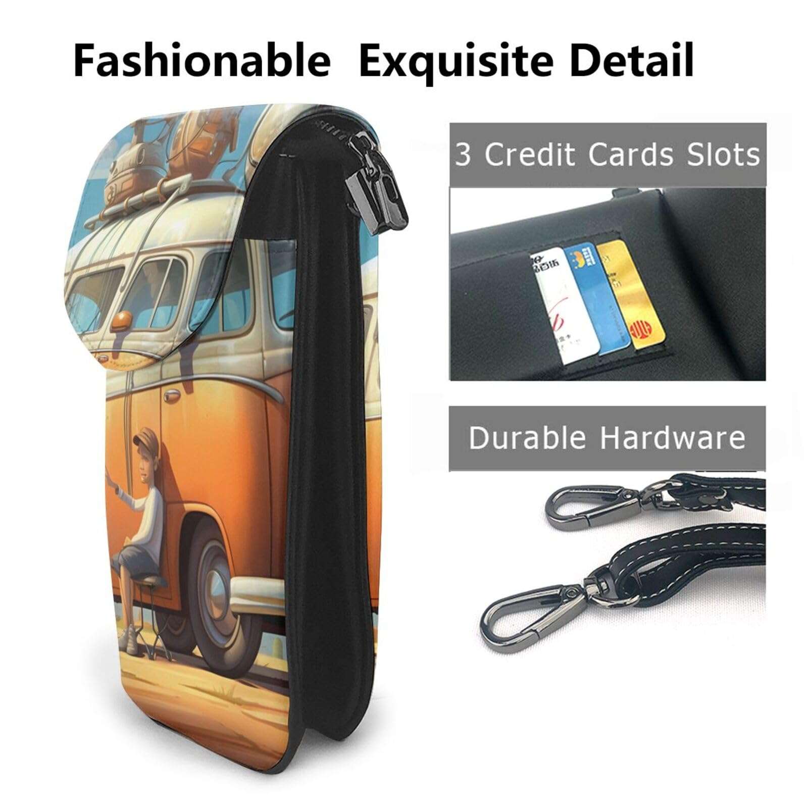 women Small Cell Phone Purse Car and bicycle picture Soft, durable and waterproof PU leather Convenient for daily use and travel 3