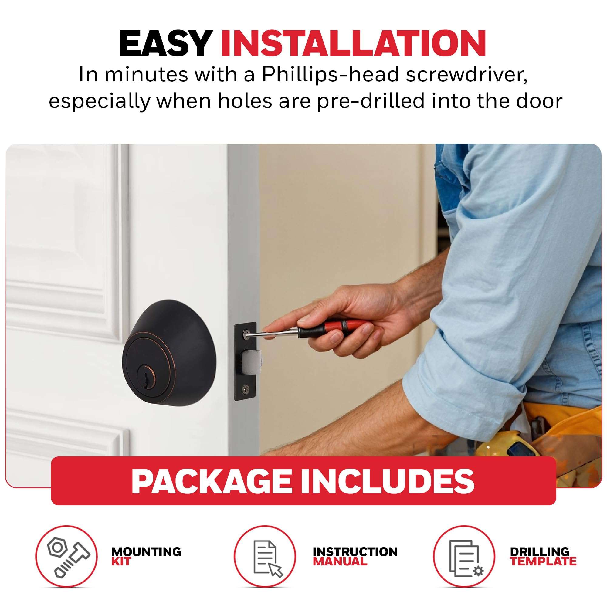 Honeywell Safes & Door Locks - Single Cylinder Front Door Deadbolt Lock Set - Anti-bump Resistant Dead Bolt Lock for Exterior Doors with 2 Entry Keys - 3 x 5 x 8.5 inches - Oil Rubbed Bronze - 8111409 5