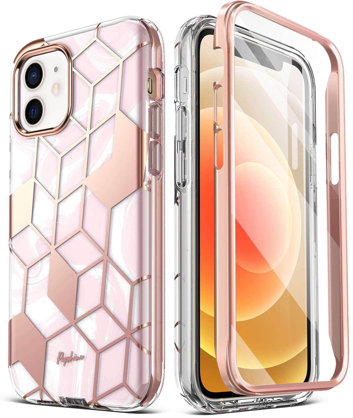 Popshine Marble Series Designed for iPhone 12 Mini 5.4 inch Case, Premium Hybrid Slim Stylish Full Body Protective Flexible TPU Bumper Case with Built-in-Screen Protector, Liquid Marble Pink 1