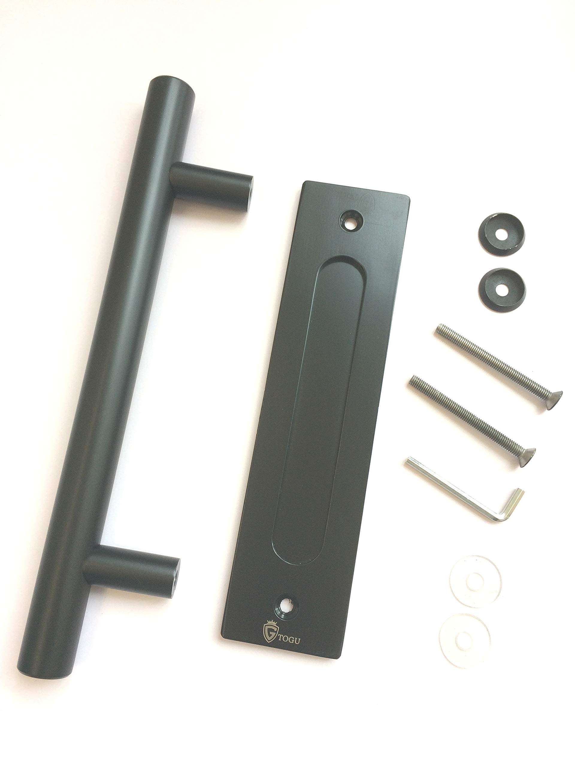 TOGU TG-608 300mm/12inches Solid Standoffs Round Bar 1.2mm Wall Thickness Stainless Steel 304 Pull and Flush Barn Door Handle/Barn Door Pull,Matt Black Finish 1