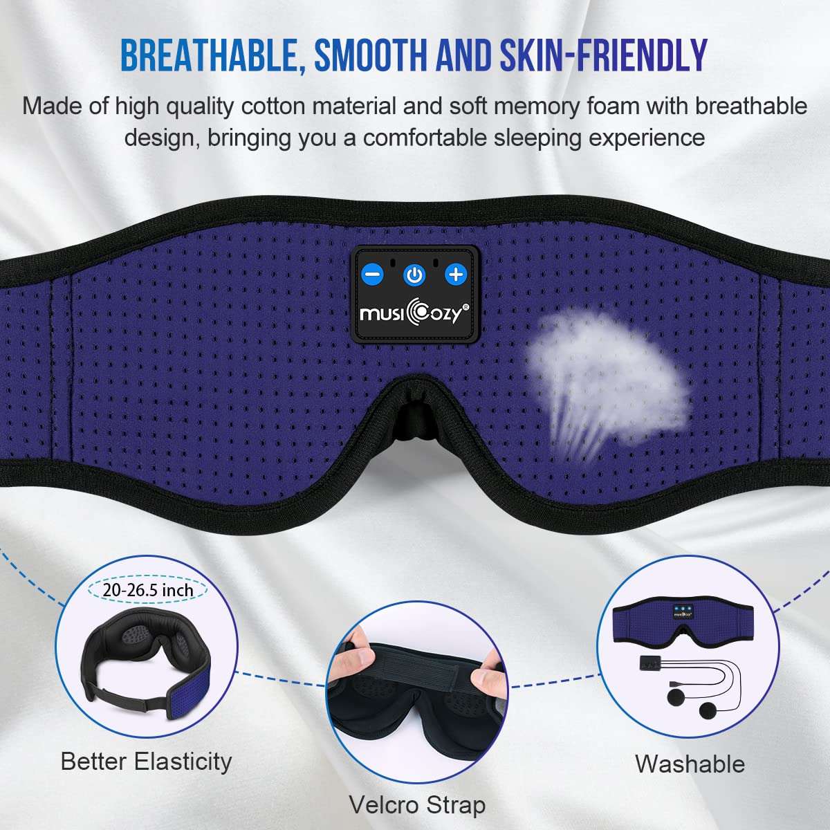 MUSICOZY Sleep Headphones Breathable Bluetooth Headband 3D Sleeping Headphones, Wireless Music Eye Mask Sleep Earbuds for Side Sleeper Women Men Office Air Travel Cool Tech Gadgets Unique Gifts 4