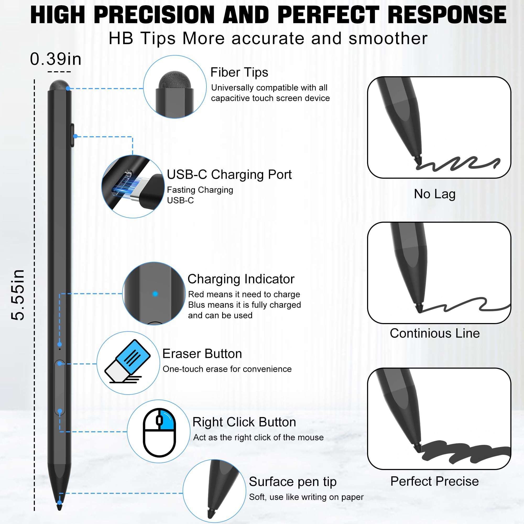 Stylus Pen for Microsoft Surface, 30mins Fast Charging Surface Pro Pen for Surface Pro 9/10/11/8/X/7/7 plus/6/5/4/3, Surface Book/Laptop/Go/Studio, Palm Rejection, 4096 Pressure Sensitivity,Magnetic 2