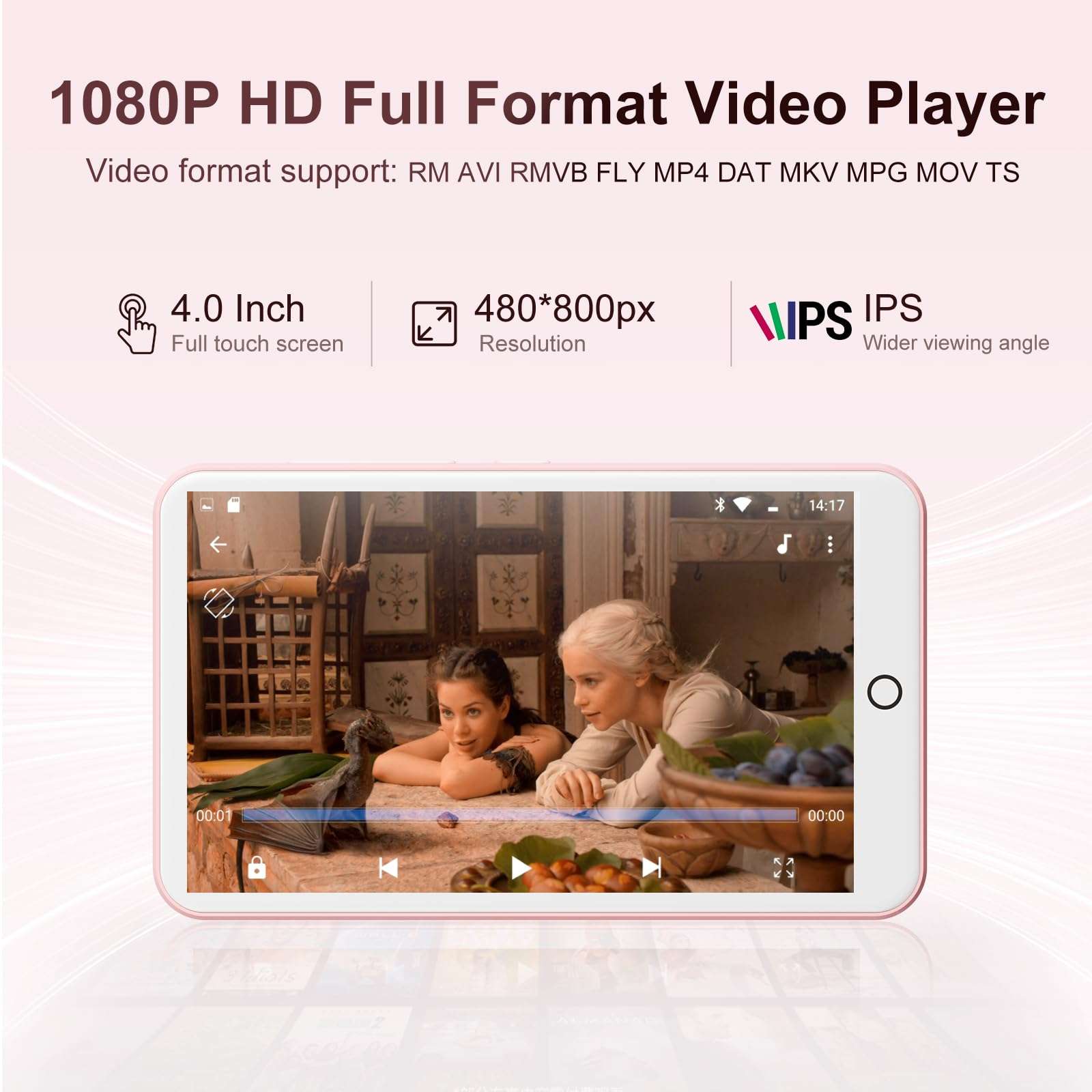 80GB MP3 Player with Bluetooth and WiFi, Android Player with Speaker Mp3 & Mp4 Music Player with Spotify, Amazon Music, Browser, Deezer, 4.0" Touch Screen, Download Music,Up to 512GB (Pink) 5