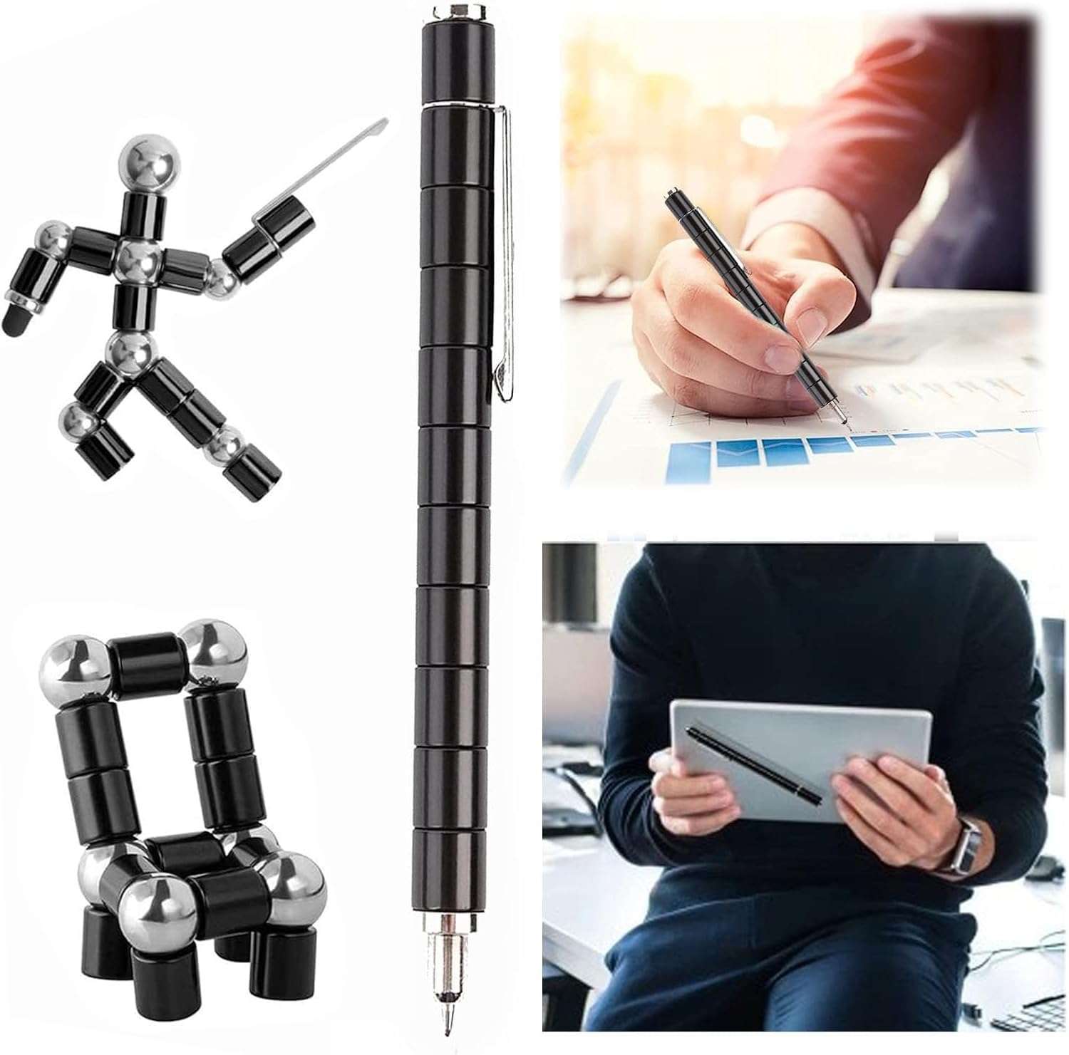 GDNK Blue Color Magnetic Pen Magnetic Pen Decompression Magnetic Metal Pen Toy Pen with Magnetic Rings and Steel Balls Multifunction Writing Magnet Pen Toys Gifts for Kids (Black) 4