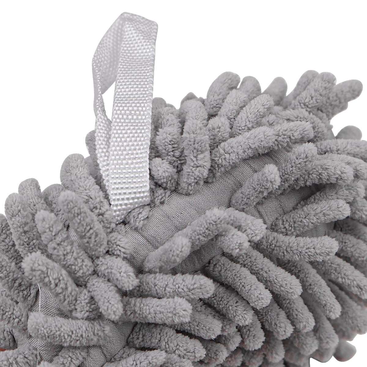 2 Pcs NUZAMAS Chenille Hand Towels Fuzzy Ball Towel White and Gray Fast Drying Handball Absorbent Soft Towel Hanging Towel for Kitchen Bathroom 4