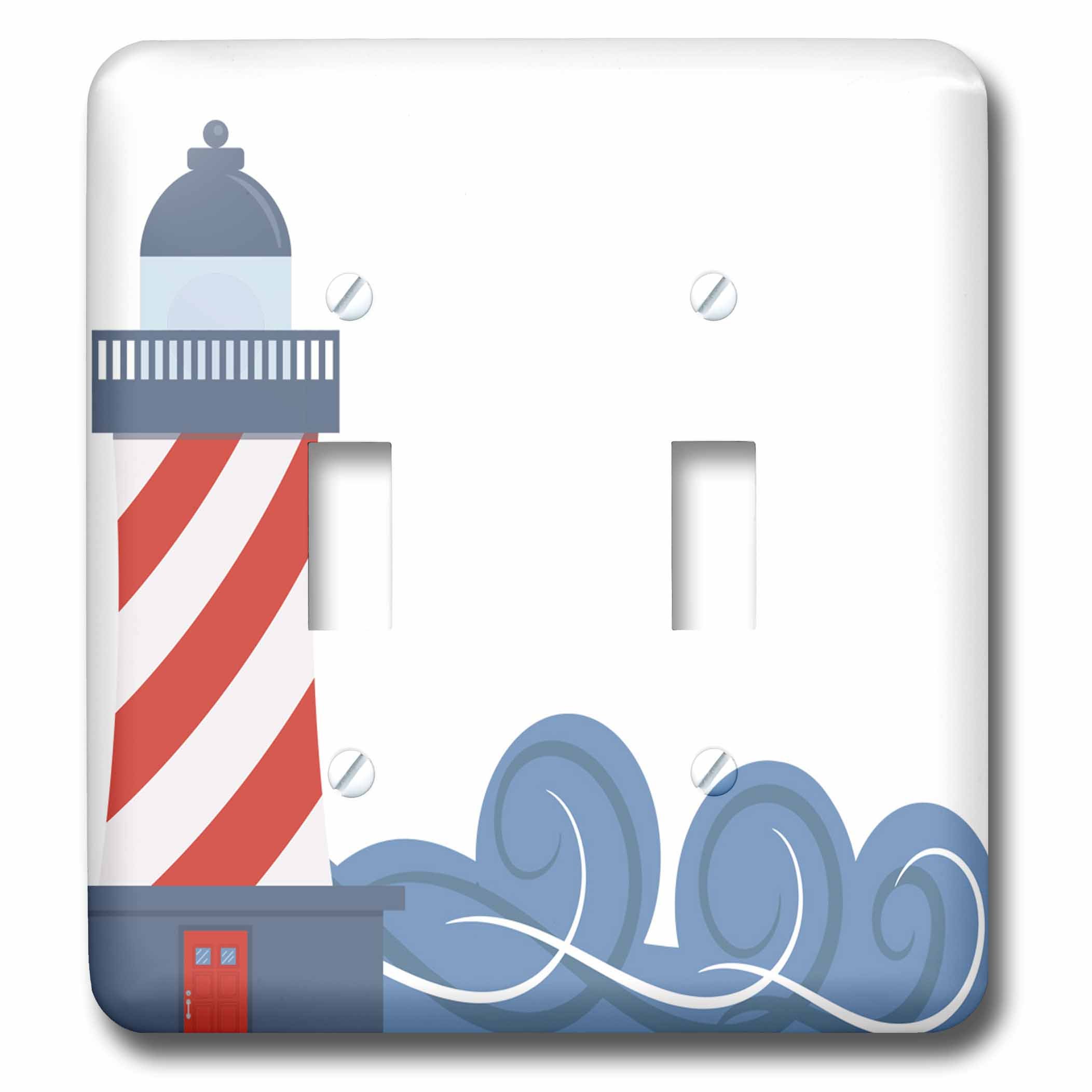 3dRose lsp_210713_2 Cute Red, White, and Blue Lighthouse Graphic Double Toggle Switch, Multicolor