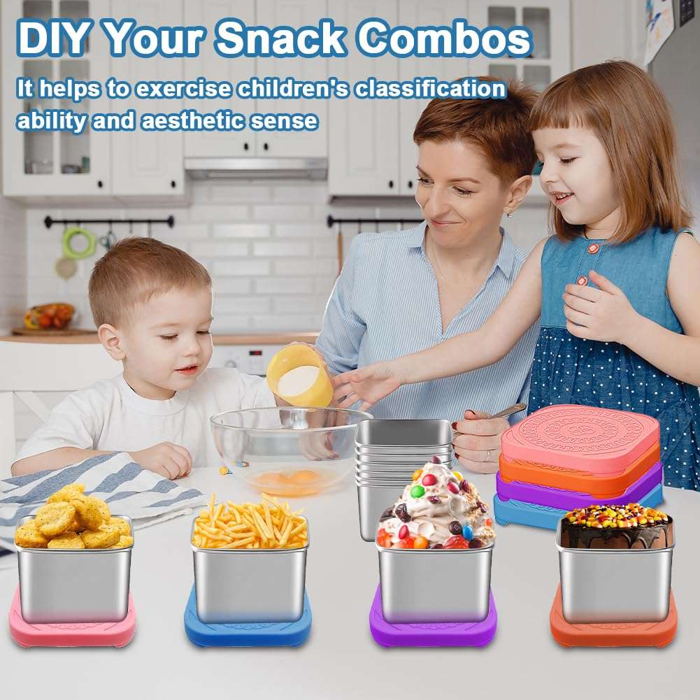 zxbaers Snack Containers with Silicone Lids,Set of 6 Stainless Steel Snack Boxes, Easy Open and Stackable，Leak Proof Food Containers for Daily Use，Office and Travel 3