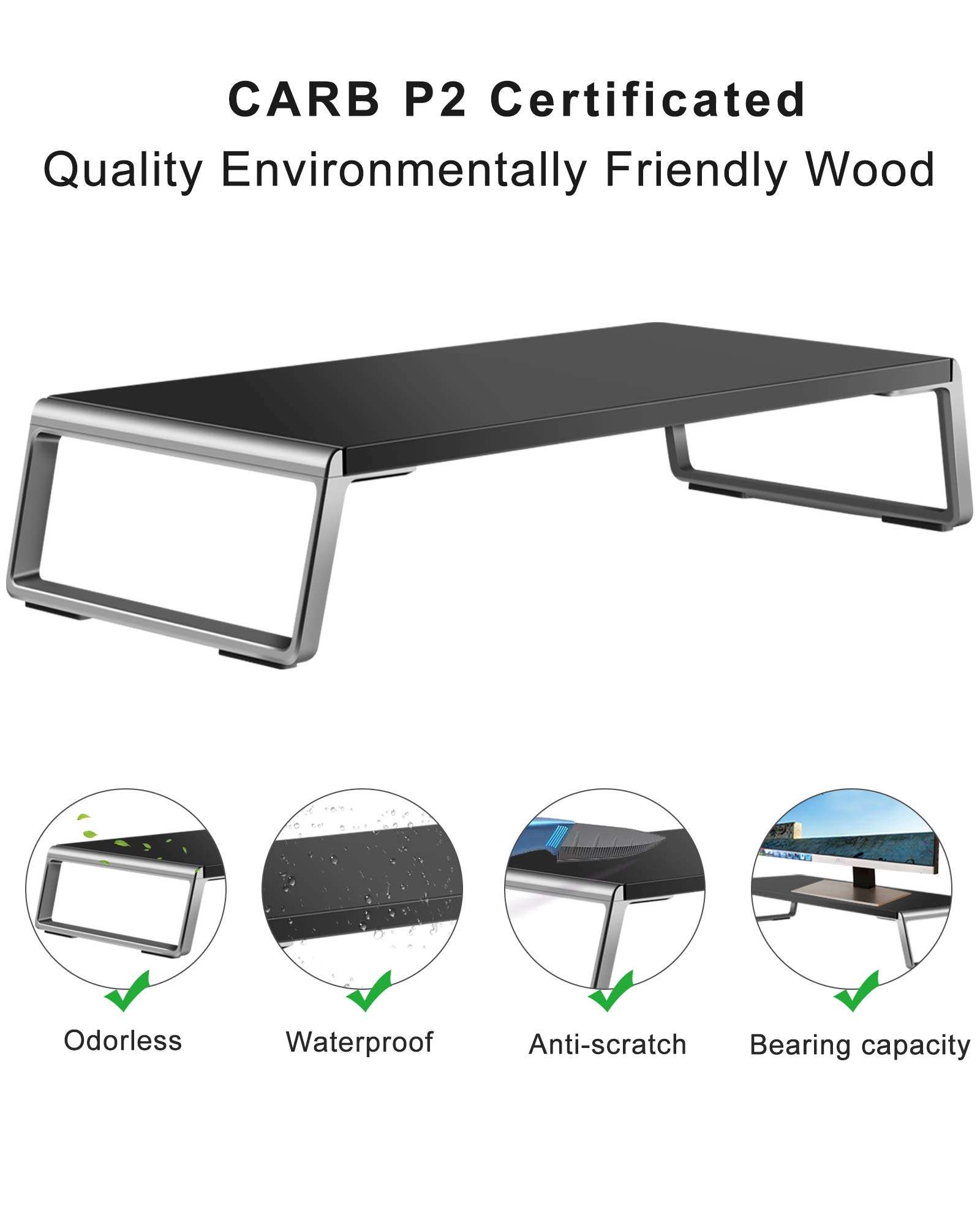 AboveTEK Monitor Stand Riser with Metal Feet for Computer Laptop iMac TV LCD Display Printer, Computer Riser with Desk Organizer 20 x 9.5 inch Office Supplies Platform Save Space-Black 4