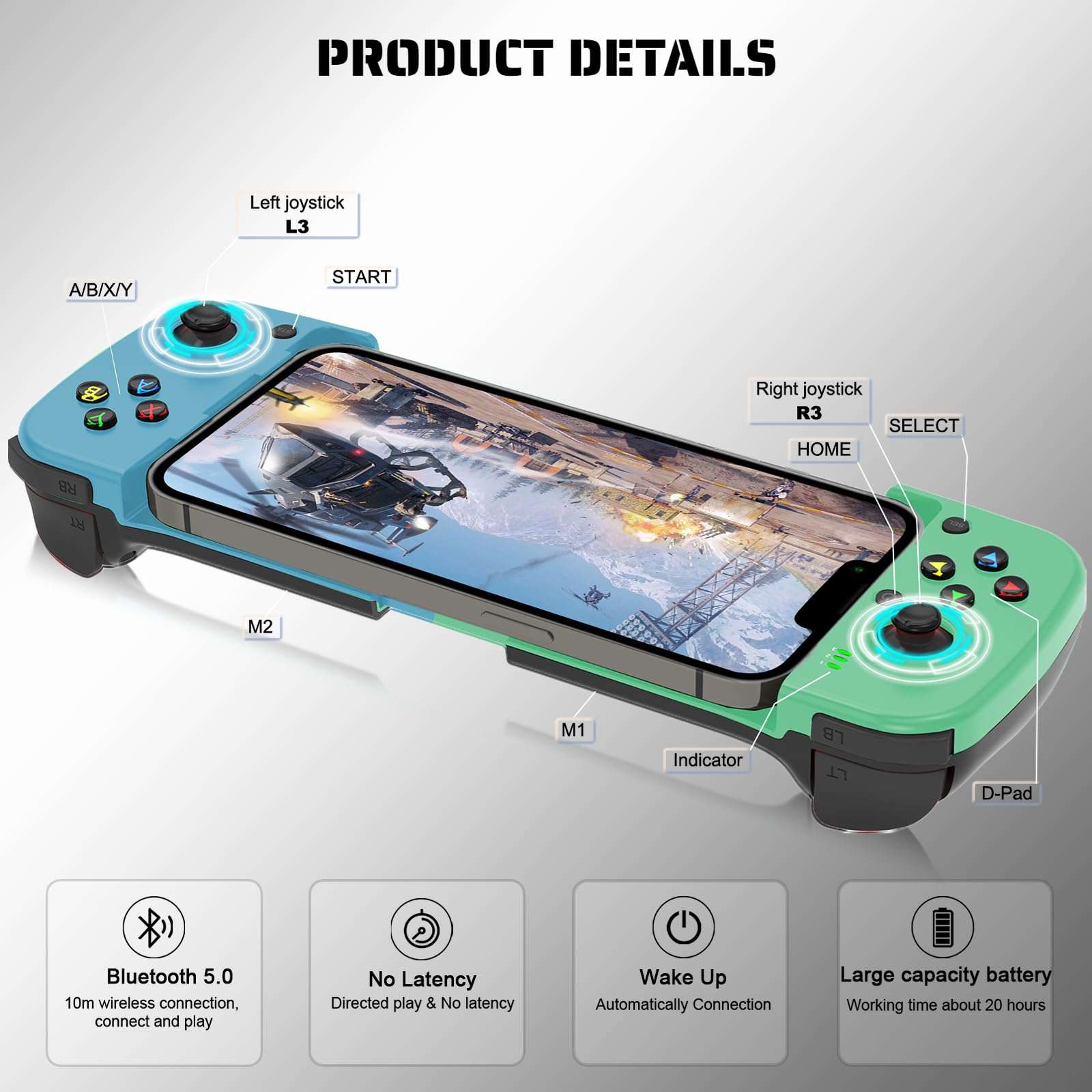 arVin Wireless Gaming Controller for iPhone Android Gamepad Joystick for iPhone 15/14/13, iOS, iPad, MacBook, Samsung Galaxy S23/22/21, TCL, One Plus, Tablet, PC, Call of Duty Mobile, Genshin, Diablo 5