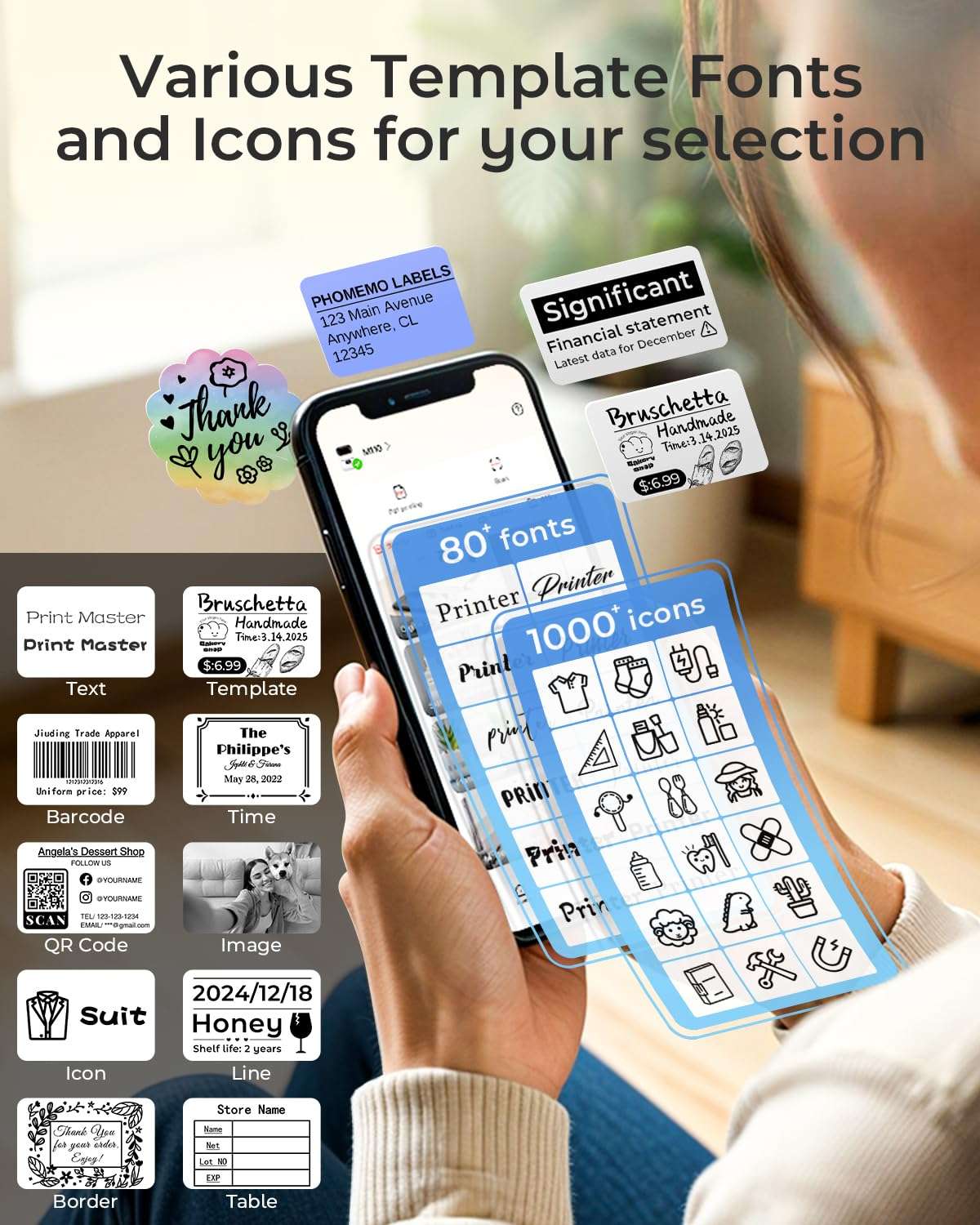Phomemo M110 Label Makers - Barcode Label Printer Bluetooth Label Maker Portable Thermal Printer for Small Business, Address, Barcode, Logo, Clothing, Mailing, Sticker Printers for Phones & PC, Black 6