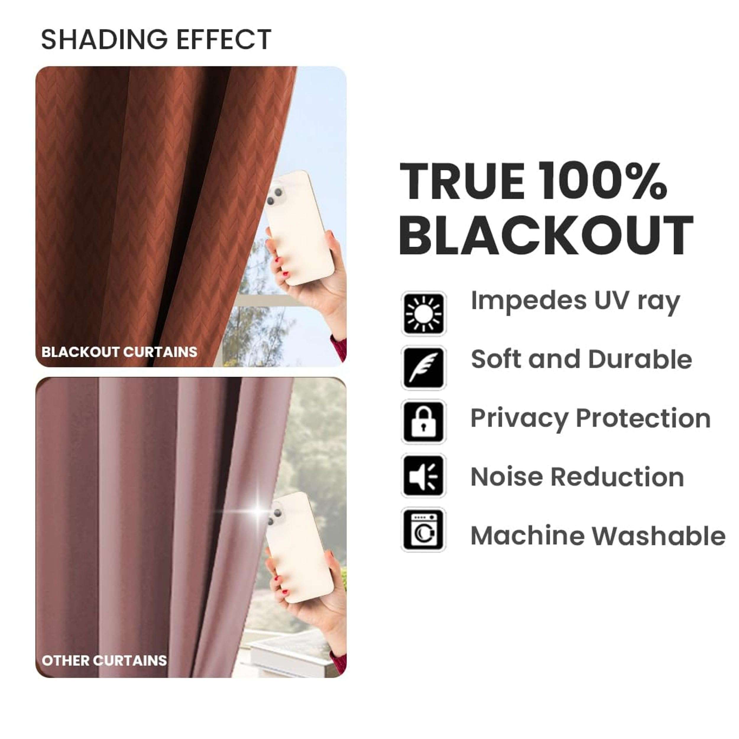 Kiara Creations Premium 100% Blackout Curtain for Long Door 9 Feet | Herringbone Embossed Design | Thermal Insulated, Noise Reducing & Energy Saving Curtains| Pack of 1, Brown 6