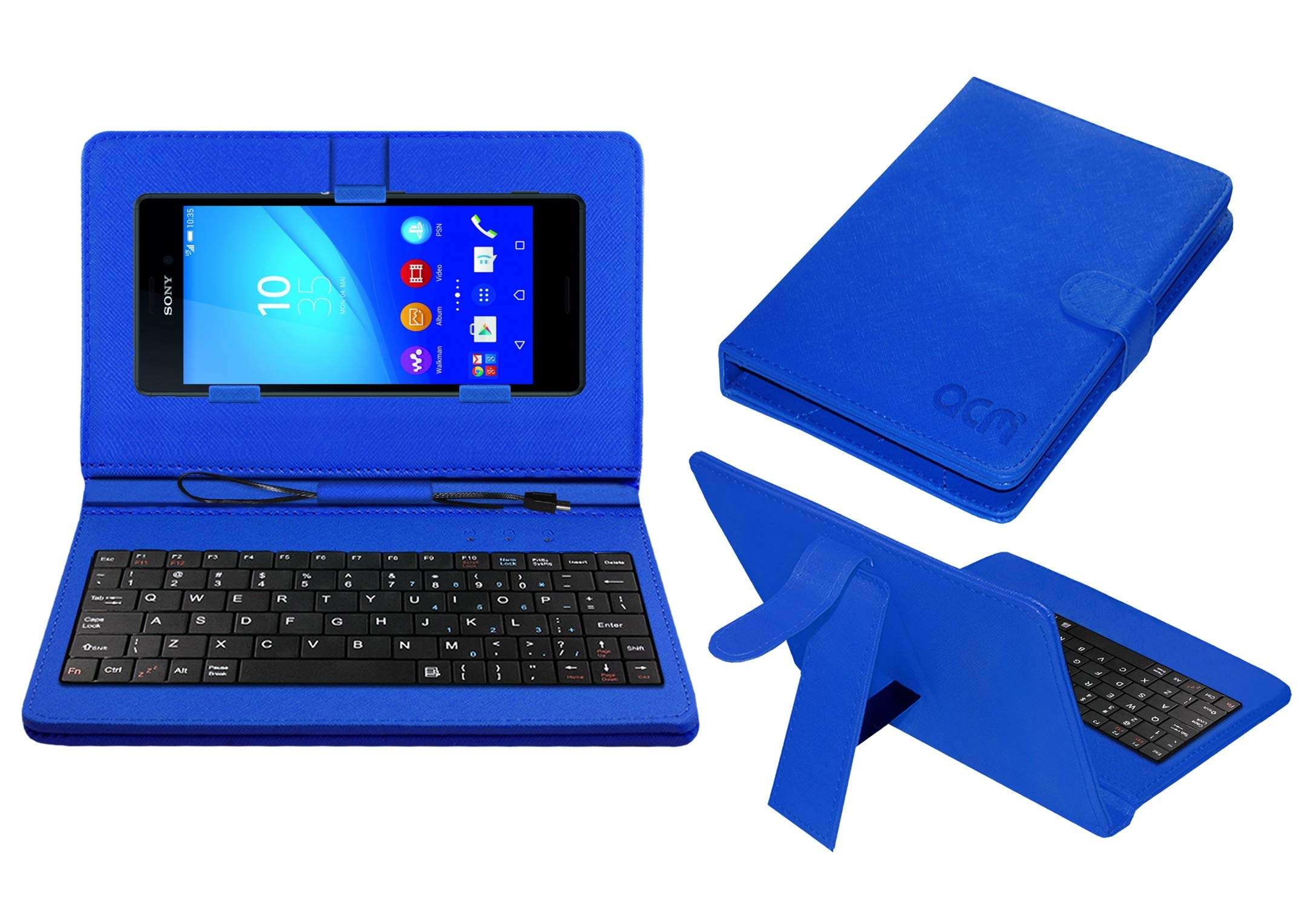 ACM Keyboard Case Compatible with Sony Xperia M4 Aqua Mobile Flip Cover Stand Plug & Play Device for Study & Gaming Blue 1