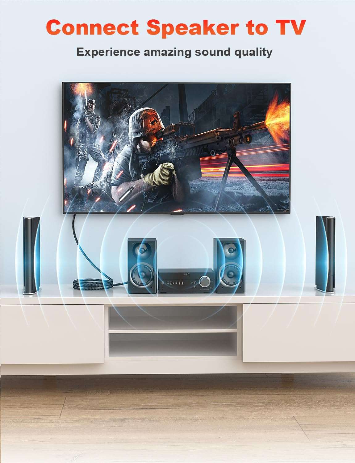 VANAUX Digital Optical Audio Cable 5ft, S/PDIF Toslink Cable 24K Gold-Plated Fiber Optic Cord Compatible with Sound Bar/Television/Blu-ray Players/Set top Box/Projector/Decoder/Home Theater & More 2