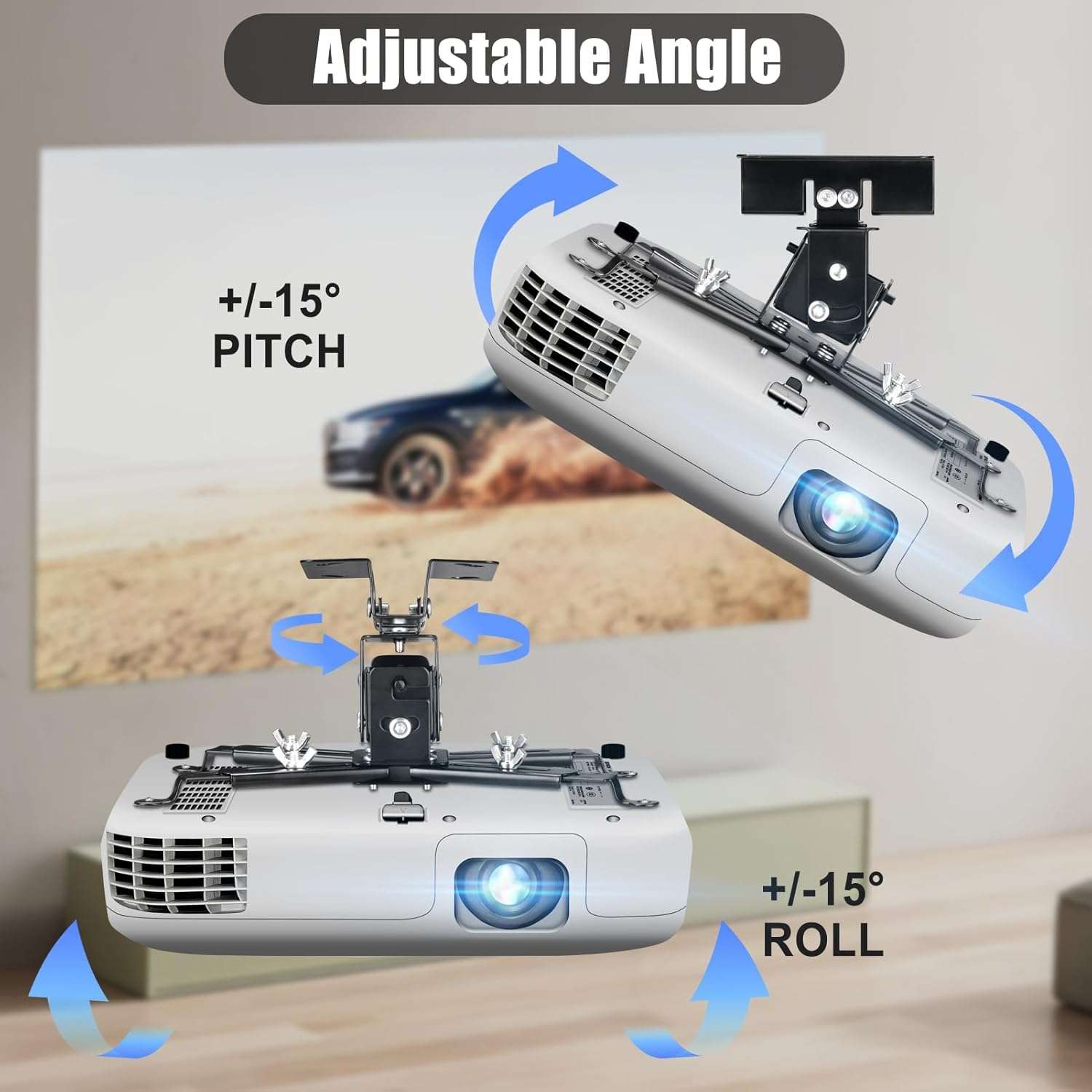 2-Be-Best Upgraded Projector Ceiling Mount Adjustable Projector Wall Mount Max Load Capacity 42 LBS / 19KG Ceiling Projector Mount Universal Black 3