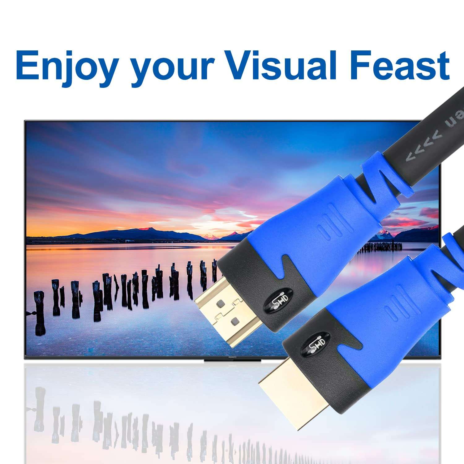 SHD HDMI Cable 100 Feet with Signal Booster 100' HDMI Cord 2.0V Support 4K 3D 1080P for in-Wall Installation CL3 Rated Yellow Color 6