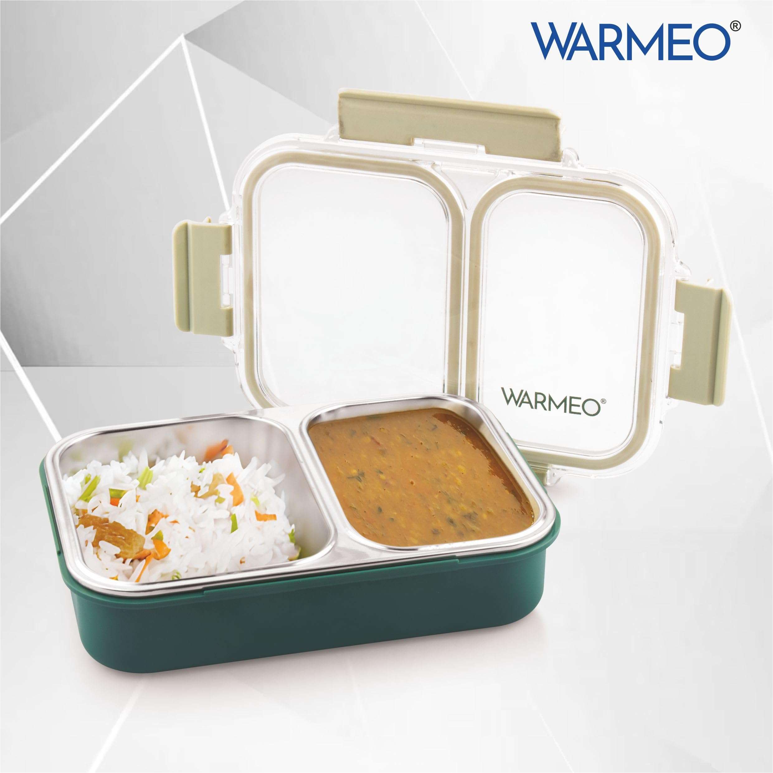 WARMEO BENTO Microwave-Safe Stainless Steel Lunchbox with 2 compartments,bpa Free,Perfect for Office, School, Travelling,750ml-Green 3