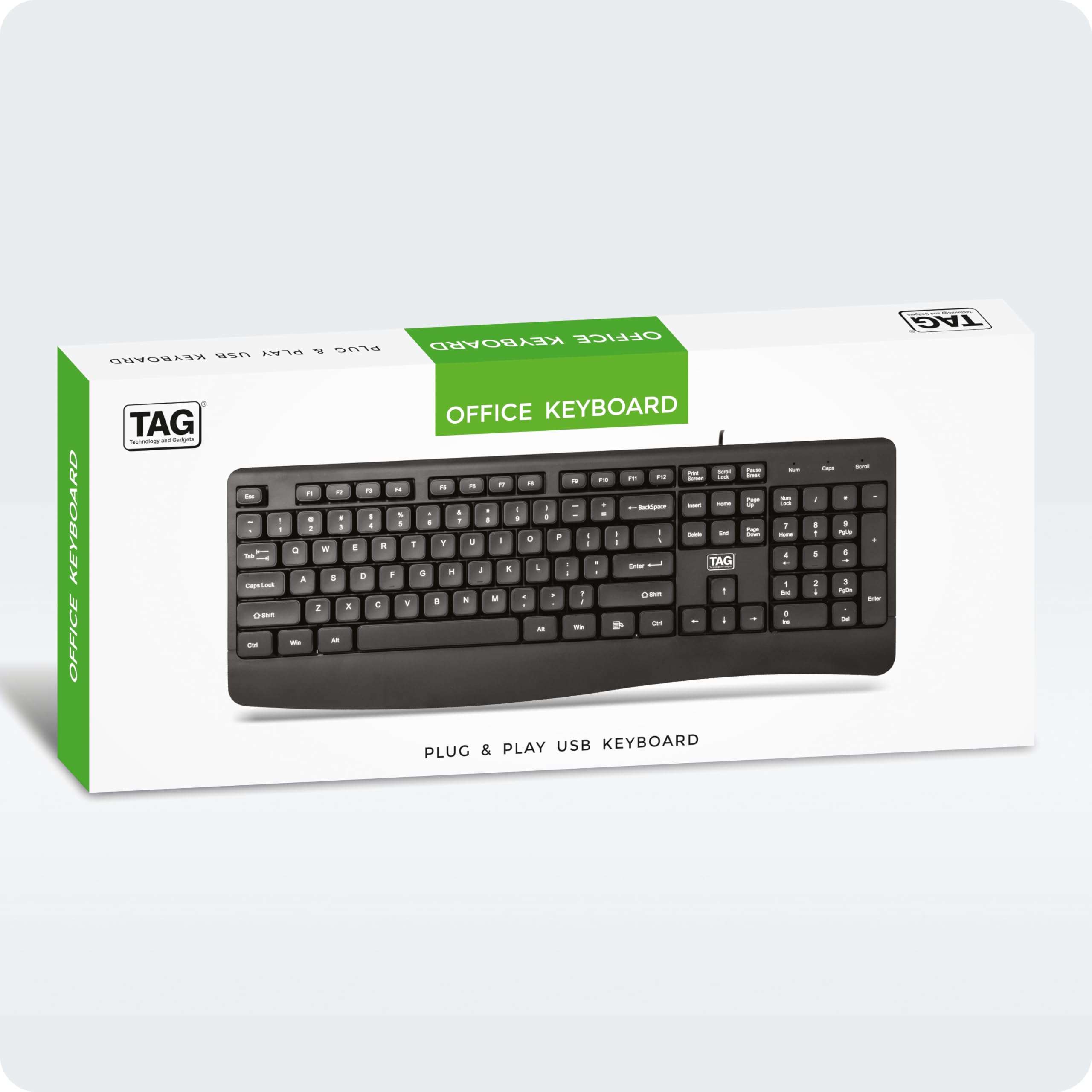 TAG Office Wired Keyboard | USB Plug and Play | Full Size Keyboard with Numeric Keypad | 104 Silent Membrane Keys | 10 Million Keystrokes | Compatible with PC, Laptop, Mac 4