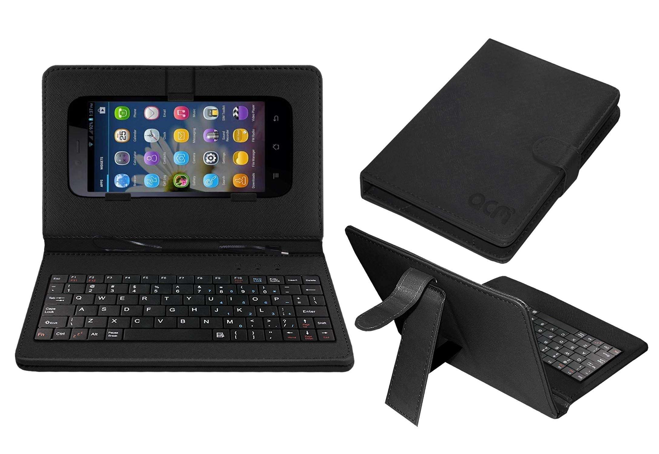 Acm Keyboard Case Compatible with Karbonn Titanium S5i Mobile Flip Cover Stand Plug & Play Device for Study & Gaming Black 1