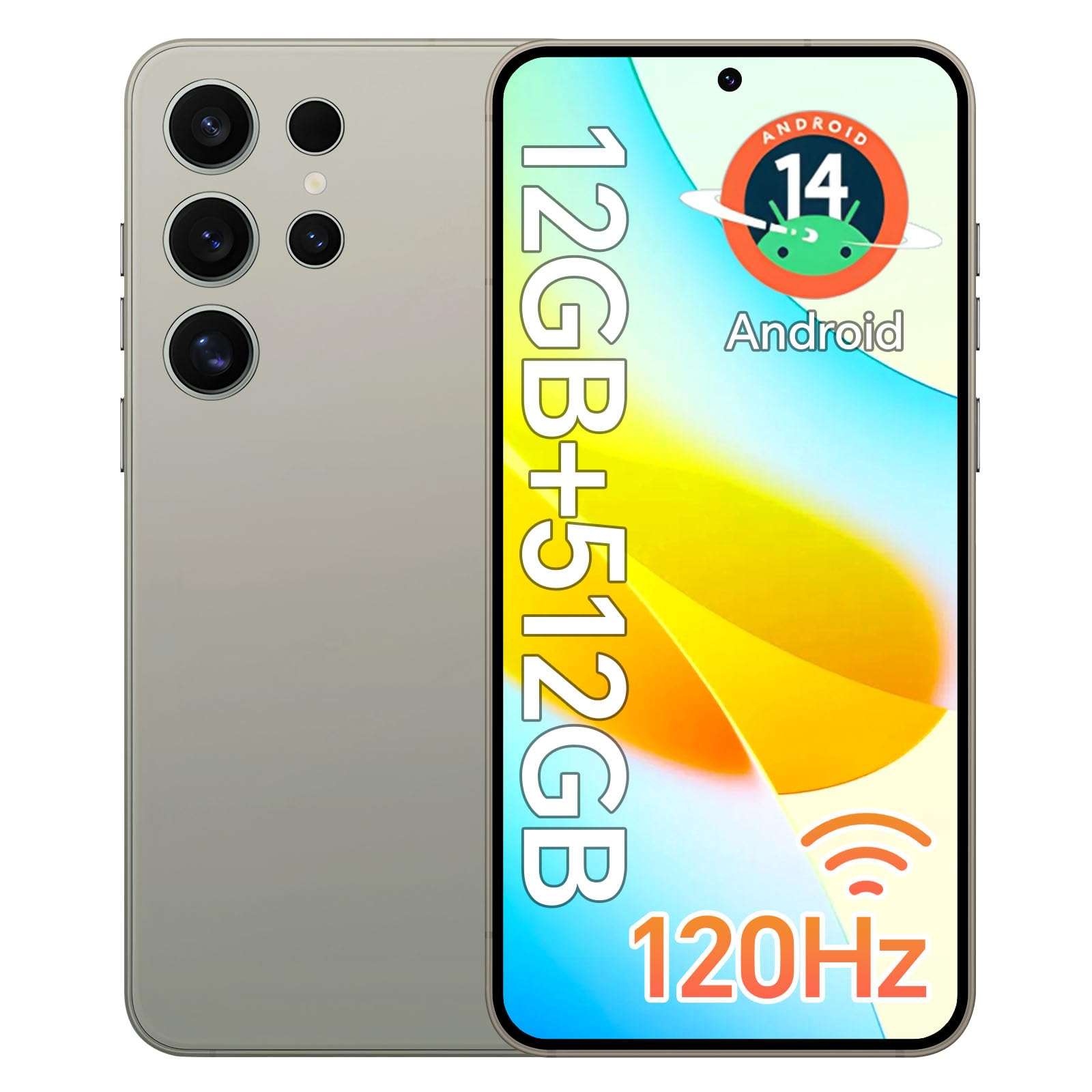 E24 Ultra Unlocked Phones with 5000mAh Battery,Android 14 Mobile Phone,Snapdragon 888 Smartphone Phone,12GB RAM+512GB ROM,48MP+108MP Camera, 3040 * 1440 HD 6.8'' Screen /5G/Dual SIM/GPS/WiFi,Grey 1