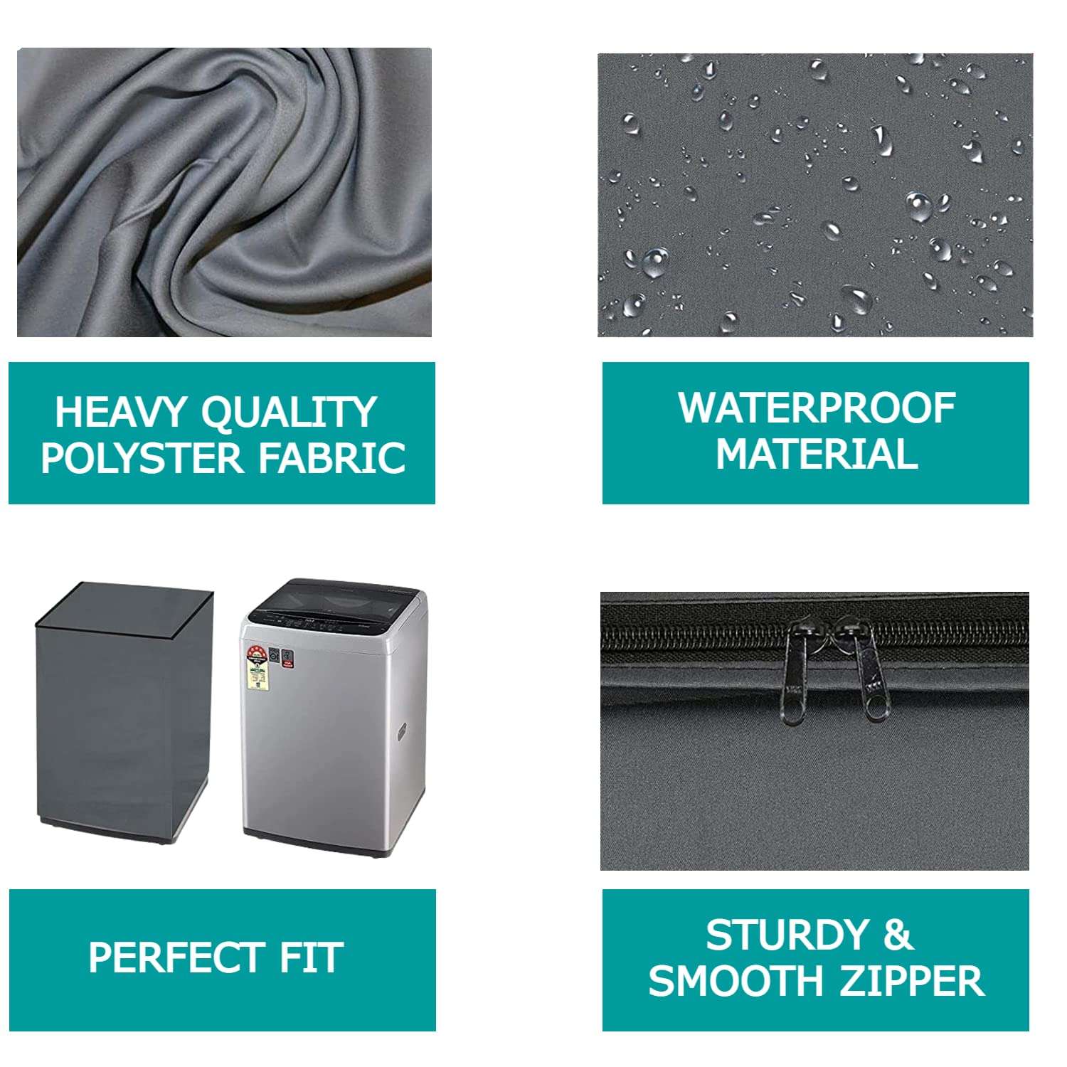 Anush Marino Waterproof & Dustproof PVC Top Loading Full Zip Clouser Washing Machine Cover for WHIRLPOOL-6KG-WHITEMAGIC Royal GENX Fully-Automatic Washing Machine with Solid Grey Colour 5