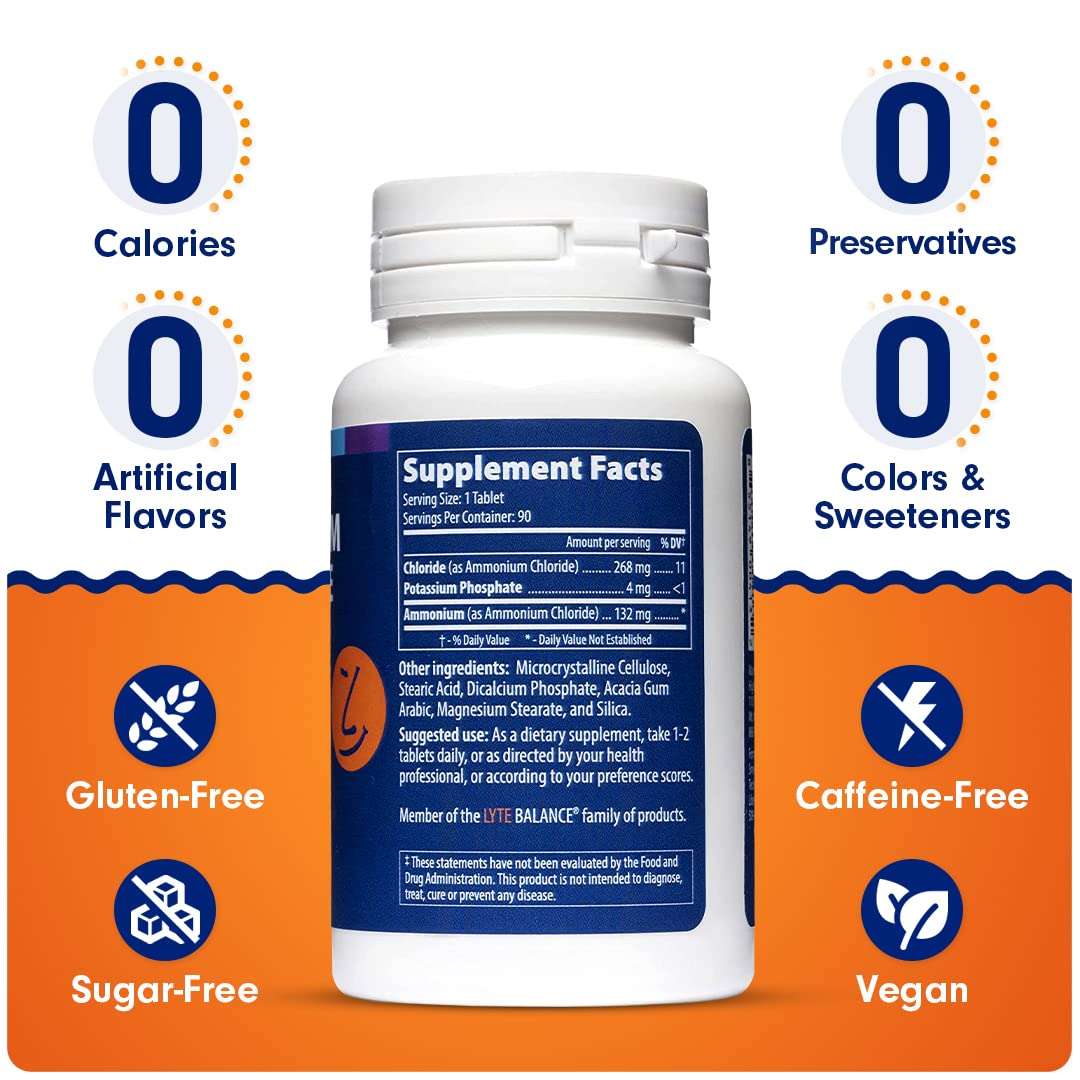 Lyte Balance Ammonium Chloride + Potassium Phosphate Supplement | Nutritional Supplement Buffered w/Potassium Phosphate | Helps Maintain Proper PH Levels, Muscle Building, Mucus & Cough | 90 Tablets 6