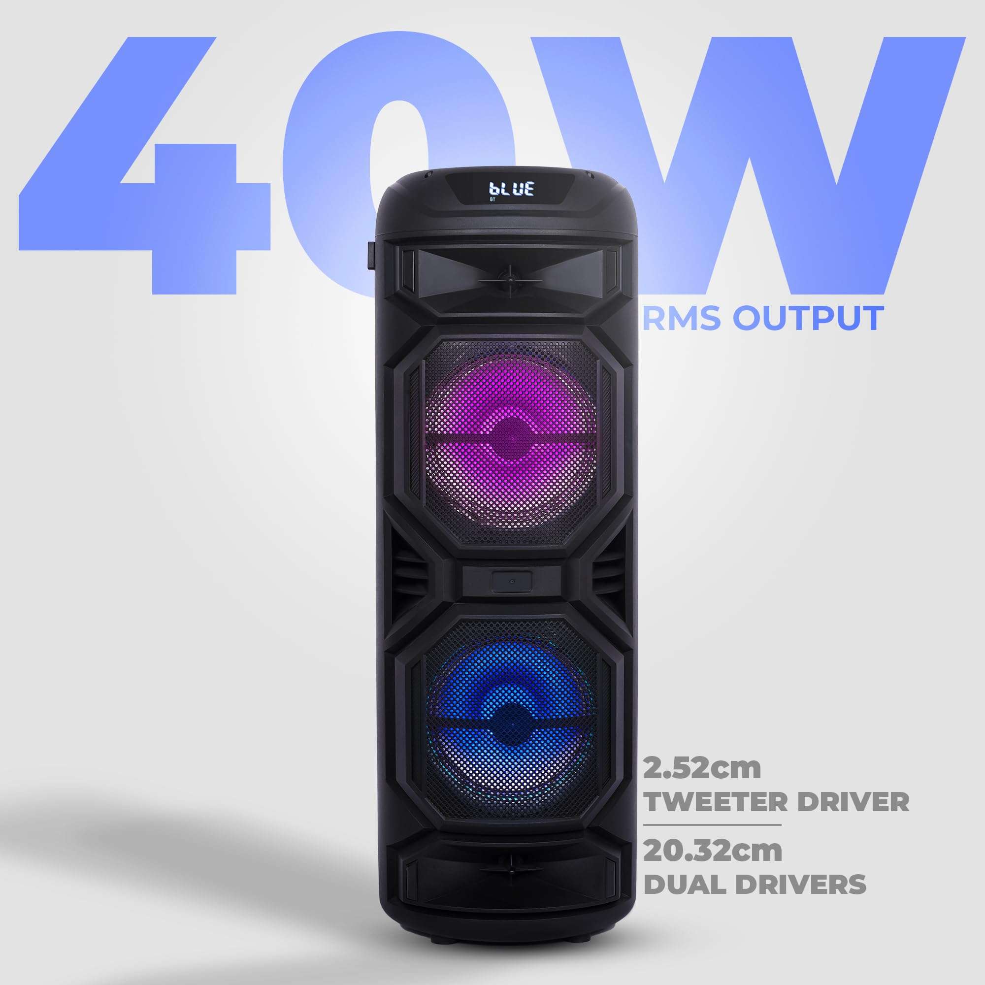 ZEBRONICS Thump 650 Trolley Party Speaker with 40W Output, Bluetooth 5.0, USB, mSD, AUX, FM, TWS, Wireless MIC, Full Panel Light Effect, LED Display, Up to 15h* Backup 4