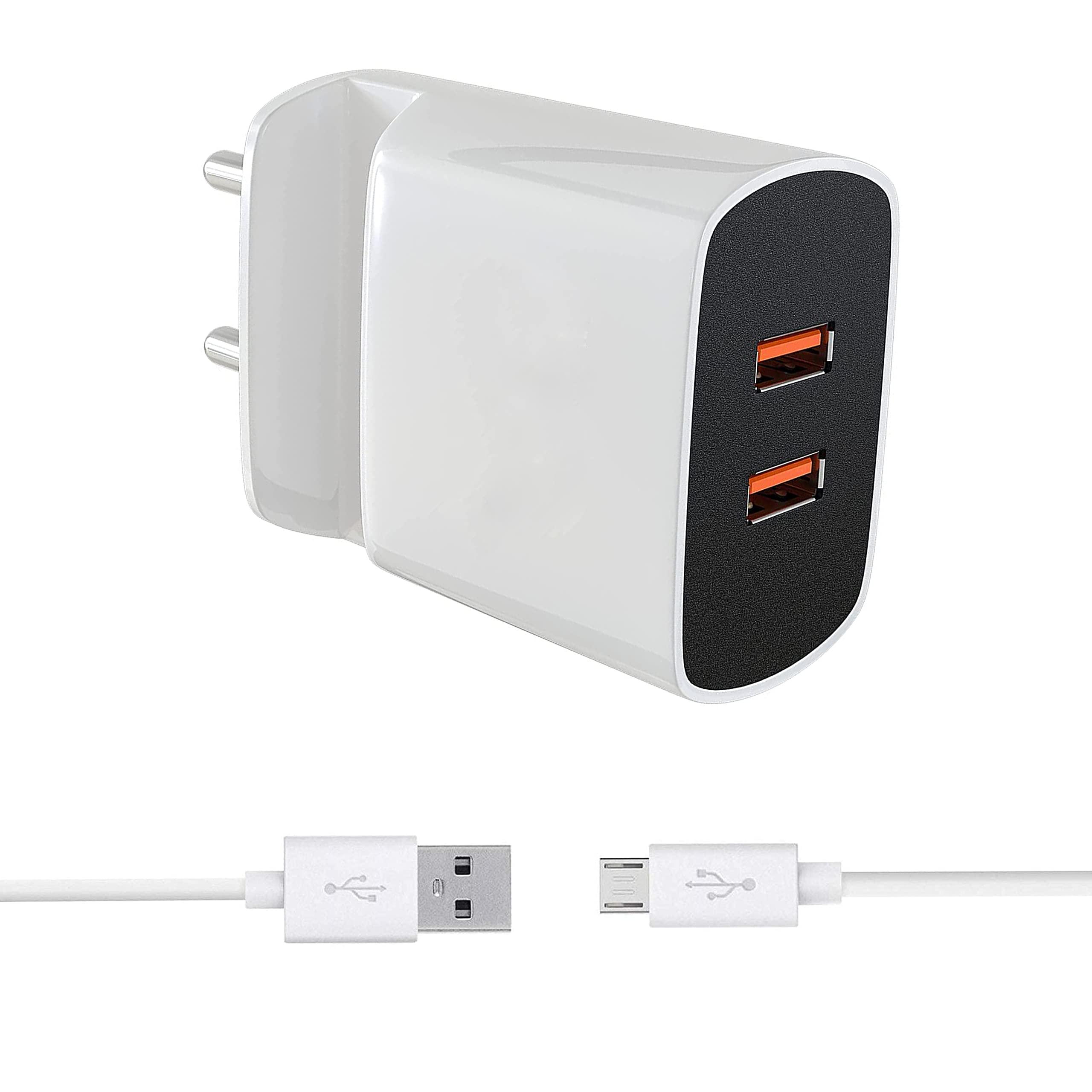 Dual USB Charger For THL T6 Pro / THL T 6 pro Charge 3.4A Fast Charger with Inbuilt Mobile Stand, Free Micro Cable, Smart Protection System, Made in India Adapter, Fast Charging & Data Transfer,Elements LED Indicator & Slot Holder KS1 (Mobile Charger With stand, White) 1