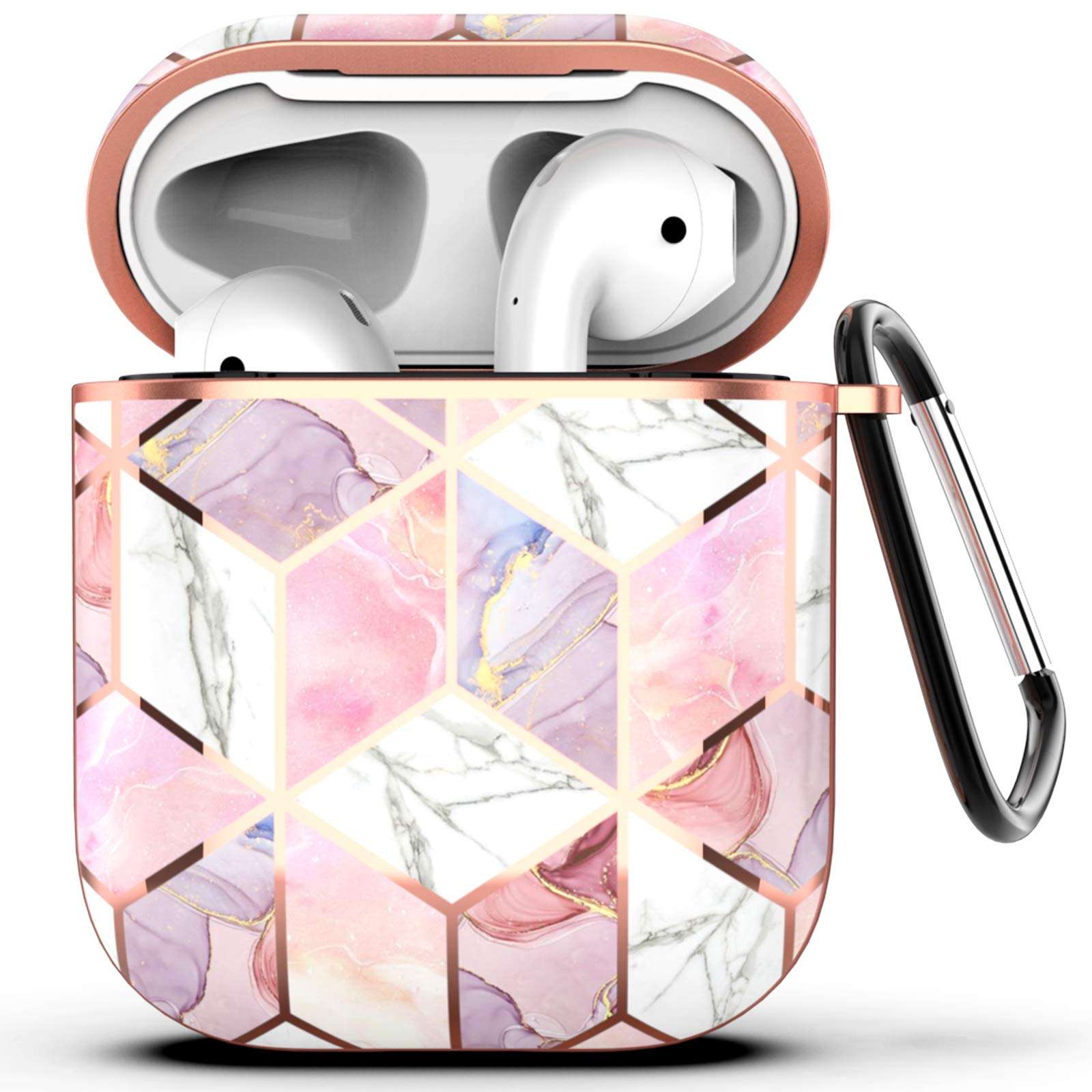 Hasaky Case for AirPods Case Cover, Girls/Woman/Men/Boys Portable (with Keychain) Cute Rose Gold Marble Series Hard Shockproof Anti-Scratch Protective Case for Apple AirPods 1st/2nd -Pink Marble. 1