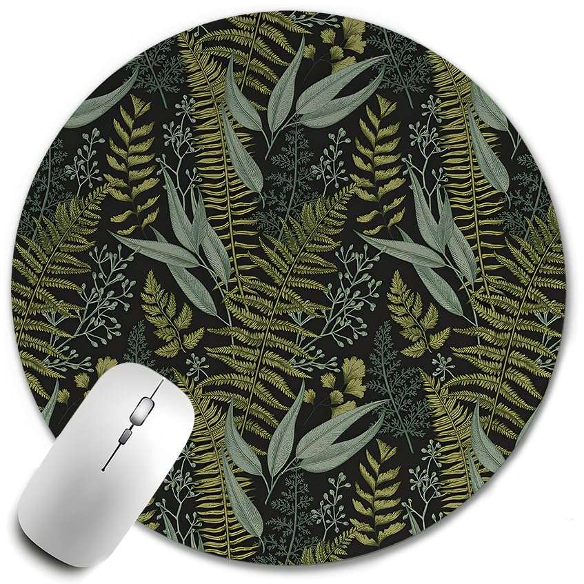 WOOGCHEIR Dark Green Plant Mouse Pad, Vintage Fern Leaves Botanical Cottagecore Mouse Pads for Wireless Mouse Computers Laptop Desk Accessories, Aesthetic Office Supplies,7.9x7.9 Inch 1