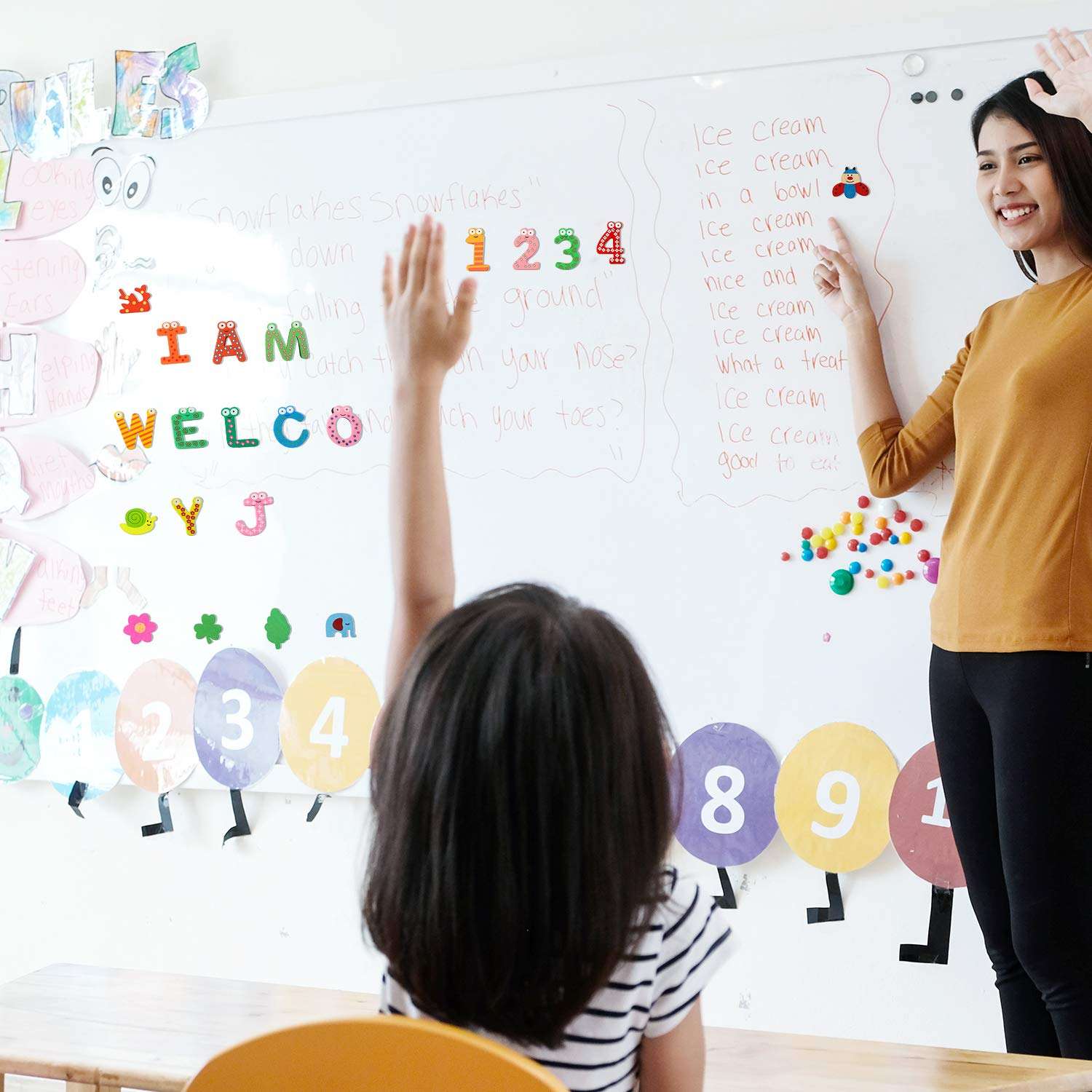 53 Pieces Magnetic Letters Fridge Wooden Alphabet Magnets Novelty Cartoon Animals Numbers Letters Refrigerator Magnets Wooden Fridge Magnet Letters Whiteboard Magnetic Stickers for Learning/Education 4