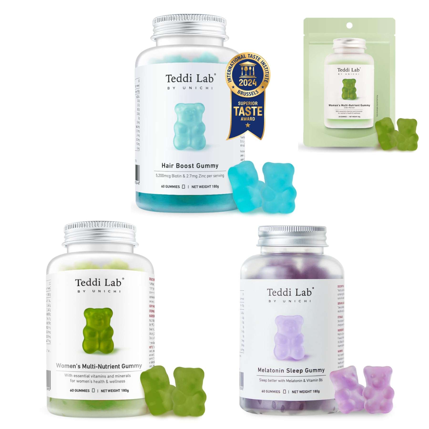 Unichi Hair Boost Gummy, Multi-Nutrient Gummy and Melatonin Gummy with Multi-Nutrient Gummy 20 Count 1