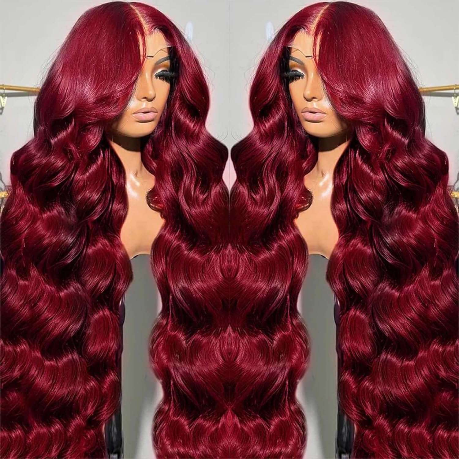 Gemlong 24 Inch 99J Burgundy Lace Front Wigs Human Hair Body Wave 13x4 HD Transparent Pre Plucked Glueless Lace Frontal Wig Human Hair 200% Density Red Wine Colored Human Hair Wigs for Women 5