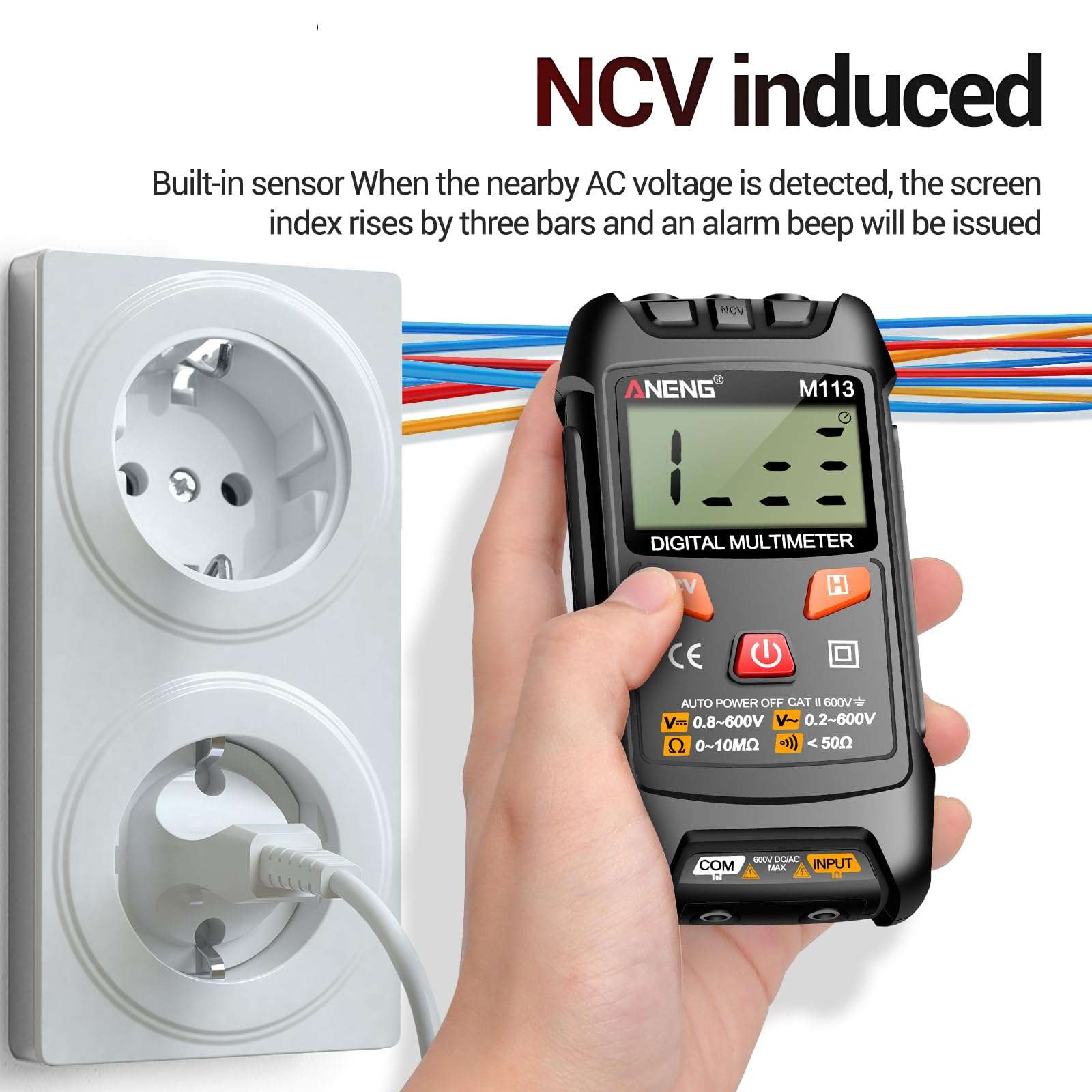 JAGTRADE Multimeter M113 Multimeter Tester Pen Voltage Detector Automatic Tester Capacitance Electric Electrician Tool Measure Current Meter, Grey 5