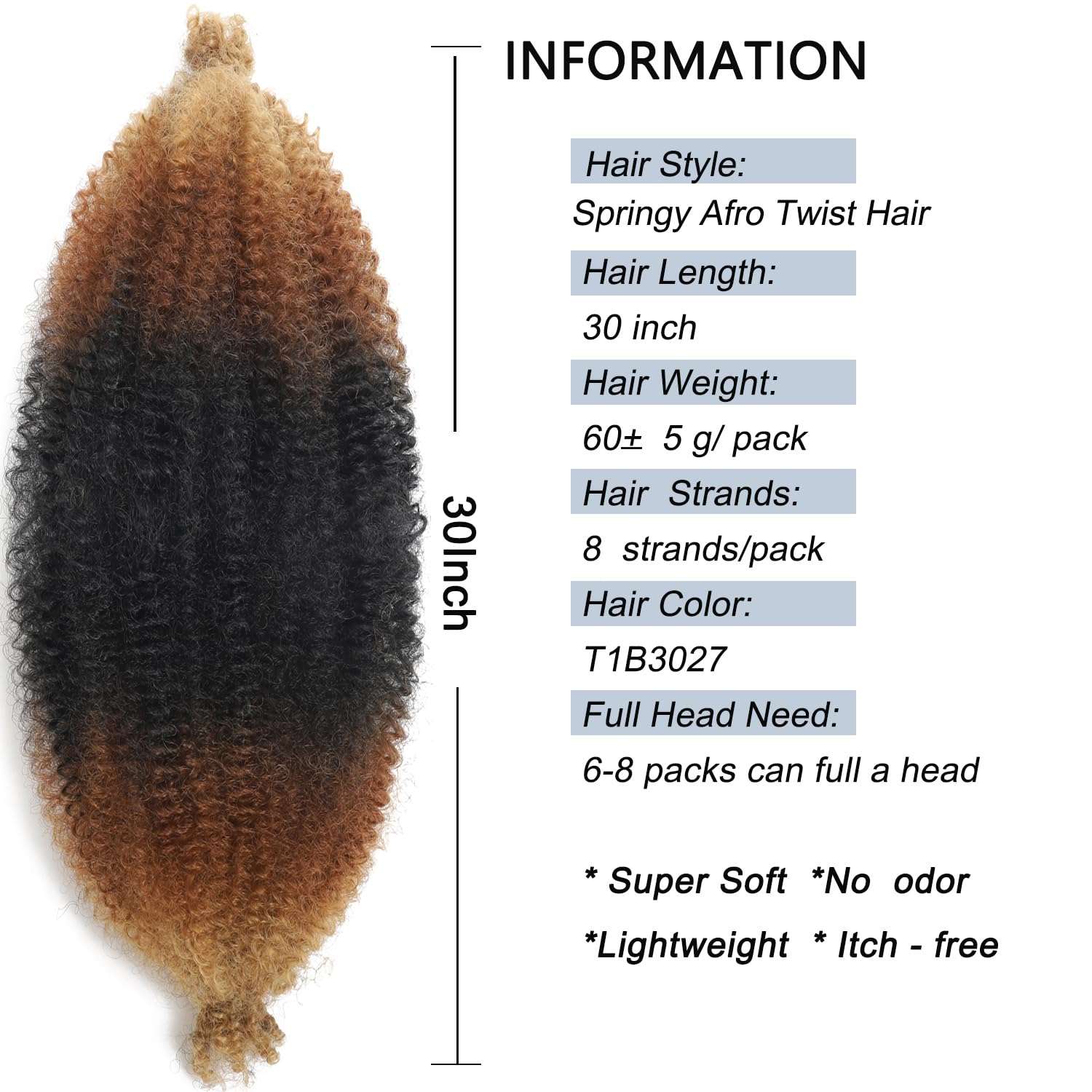 Parceria 30 Inch Springy Afro Twist Hair 8 Packs Marley Twist Braiding Hair Pre-fluffed Spring Twist Hair Afro Twist Hair Marley Hair for Faux Locs (30 Inch (Pack of 8), T1B/30/27# Marley Twist) 3