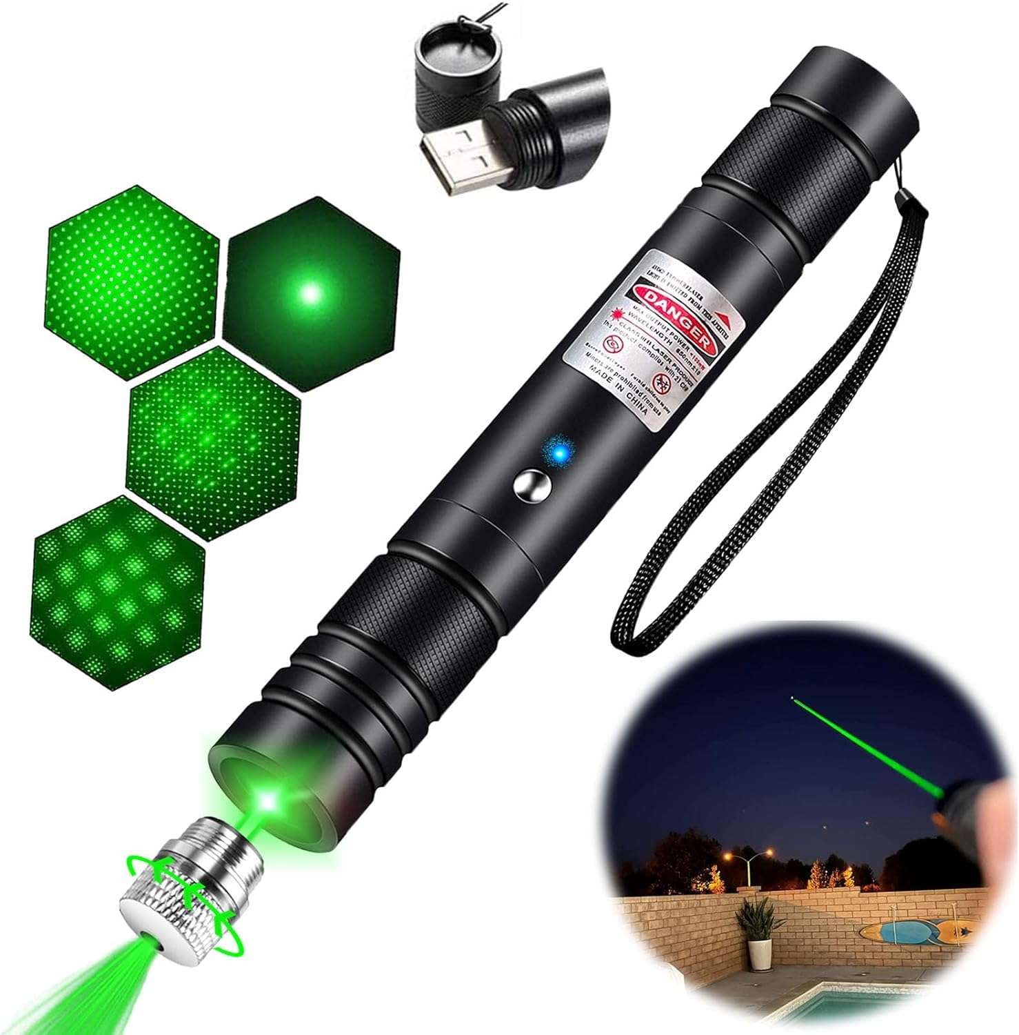 COOLCOLD Laser Light | USB Rechargeable Green, Laser Pointer | Long-Range, Laser Light Powerful | for Party, Disco Light Adjustable Mode, 2000m Handheld Laser Pen, Suitable for Camping, Hiking 1