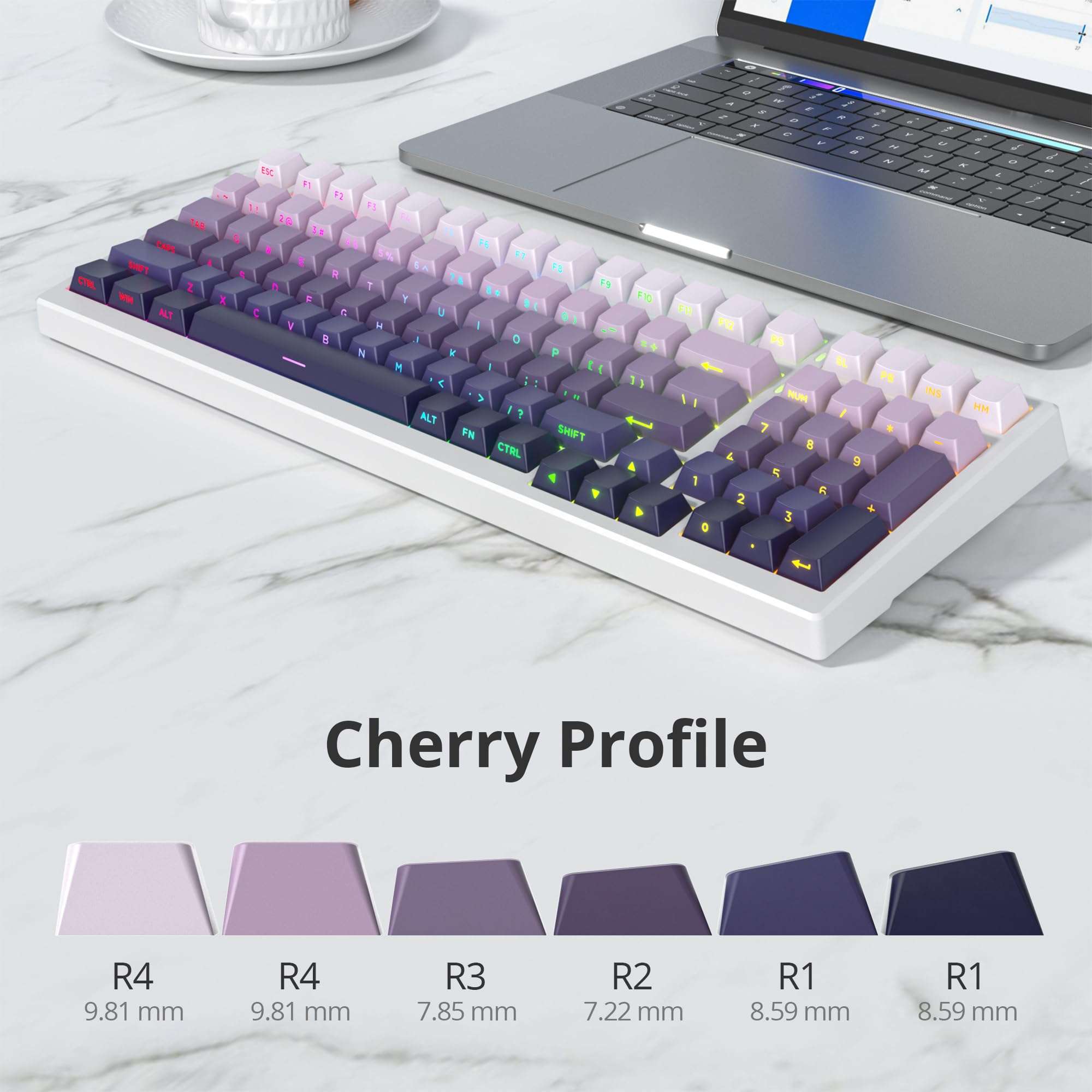 133 Keys PBT Gradient Gray Side Printed Keycaps,Double Shot Shine Through Custom Cherry Profile Keycaps for for Cherry/Gateron MX switches 60 Percent / 68/75% Gaming Mechanical Keyboard (Star Purple) 5