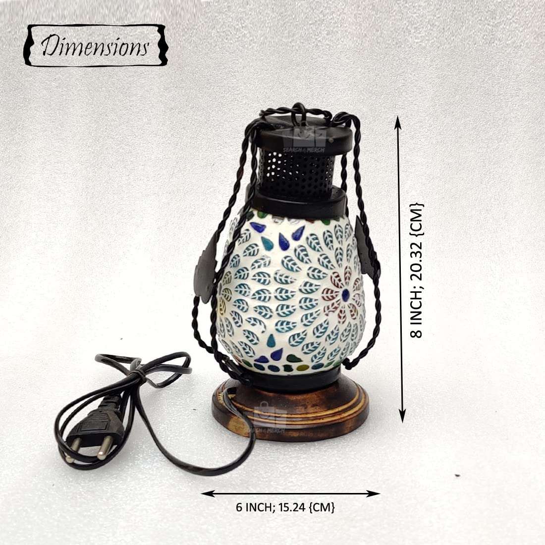 Search4Merch Wooden & Iron Beautiful LAMP | Multi Coloured Chimney Lantern Electric | Table Lamp | Hanging Lamp 6
