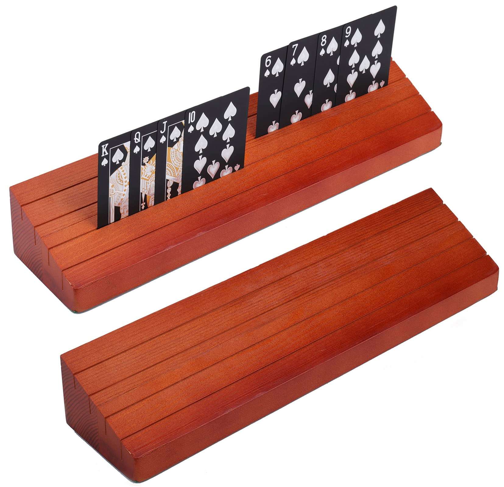 Yesland 2 Pack Wooden Playing Card Holder -13-3/4 x 3-1/8 Inches Tray Rack Organizer - Extended Versions Long Enough for Bridge Canasta Strategy Card Playing 1