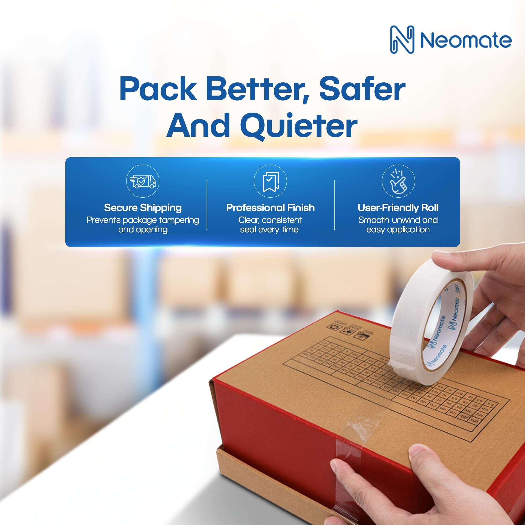 Neomate Low Noise Cello Tape | 1 Inch (24mm x 65m), Transparent | Set of 3 | Multipurpose Adhesive Tape for Office, Home, and Craft Projects 4